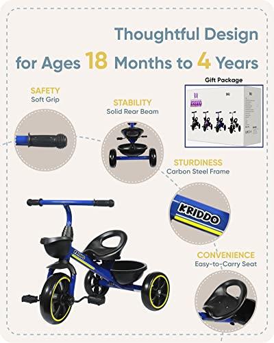KRIDDO KRIDDO Kids Tricycles Age 24 Month to 4 Years, Toddler Kids Trike for 2.5 to 5 Year Old, Gift Toddler Tricycles for 2-4 Year Olds, Trikes for Toddlers, Blue