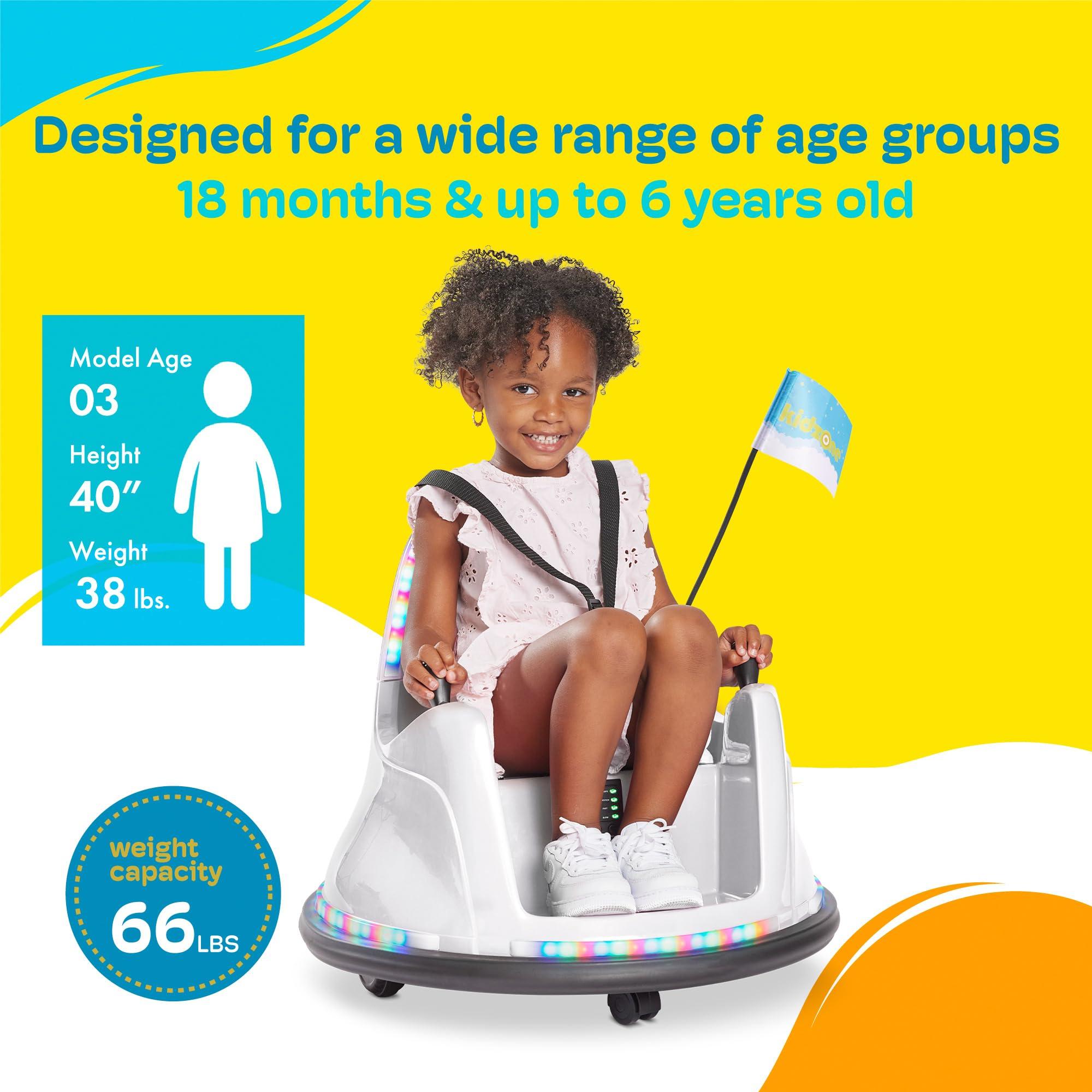 Kidzone Kidzone Smart Bumper Car for Toddler & Kids 1.5-6 Years Old, 12V 2-Speeds Electric Ride On Bumping Toy Gifts W/Remote Control, APP Control, LED Lights, Bluetooth, 360Spin and DIY Sticker,White