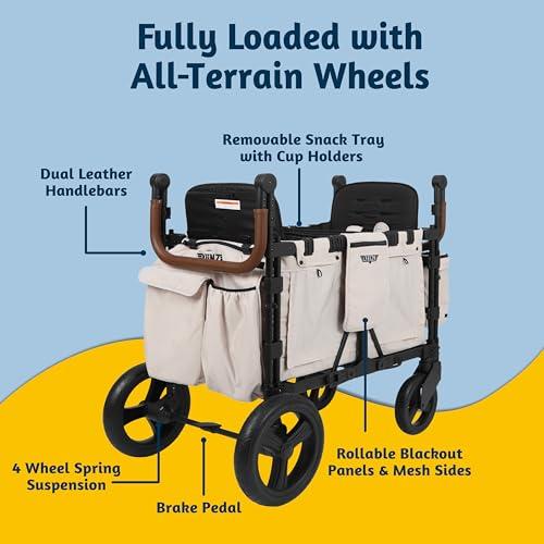 Keenz Keenz XC 2.0 - Luxury Comfort Stroller Wagon | Foldable 2 Passenger Double Seater with Adjustable Canopy | Cream