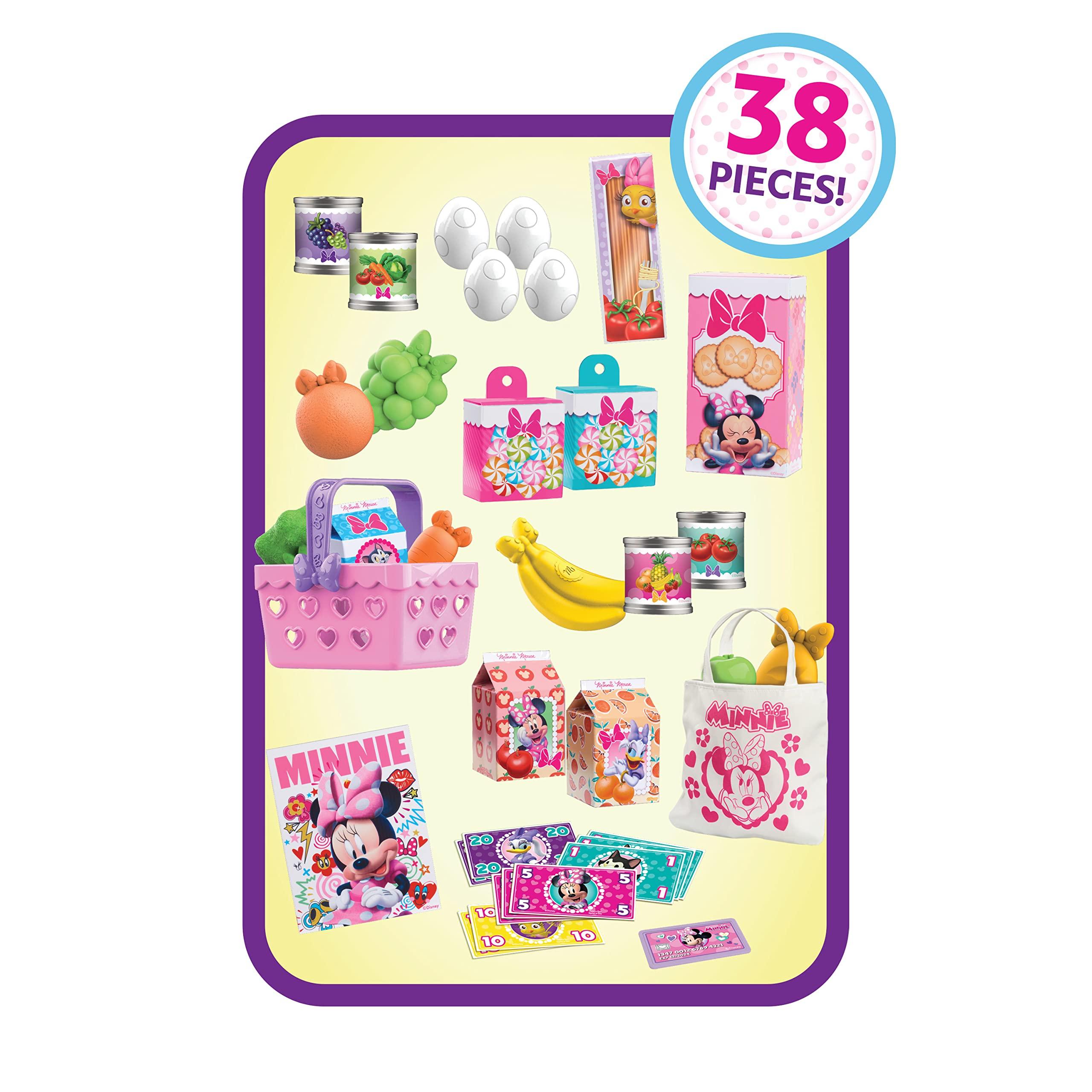 MINNIE Disney Junior Minnie Mouse Marvelous Market, Pretend Play Cash Register with Realistic Sounds, 38 Play Food Pieces and Accessories, Officially Licensed Kids Toys for Ages 3 Up by Just Play