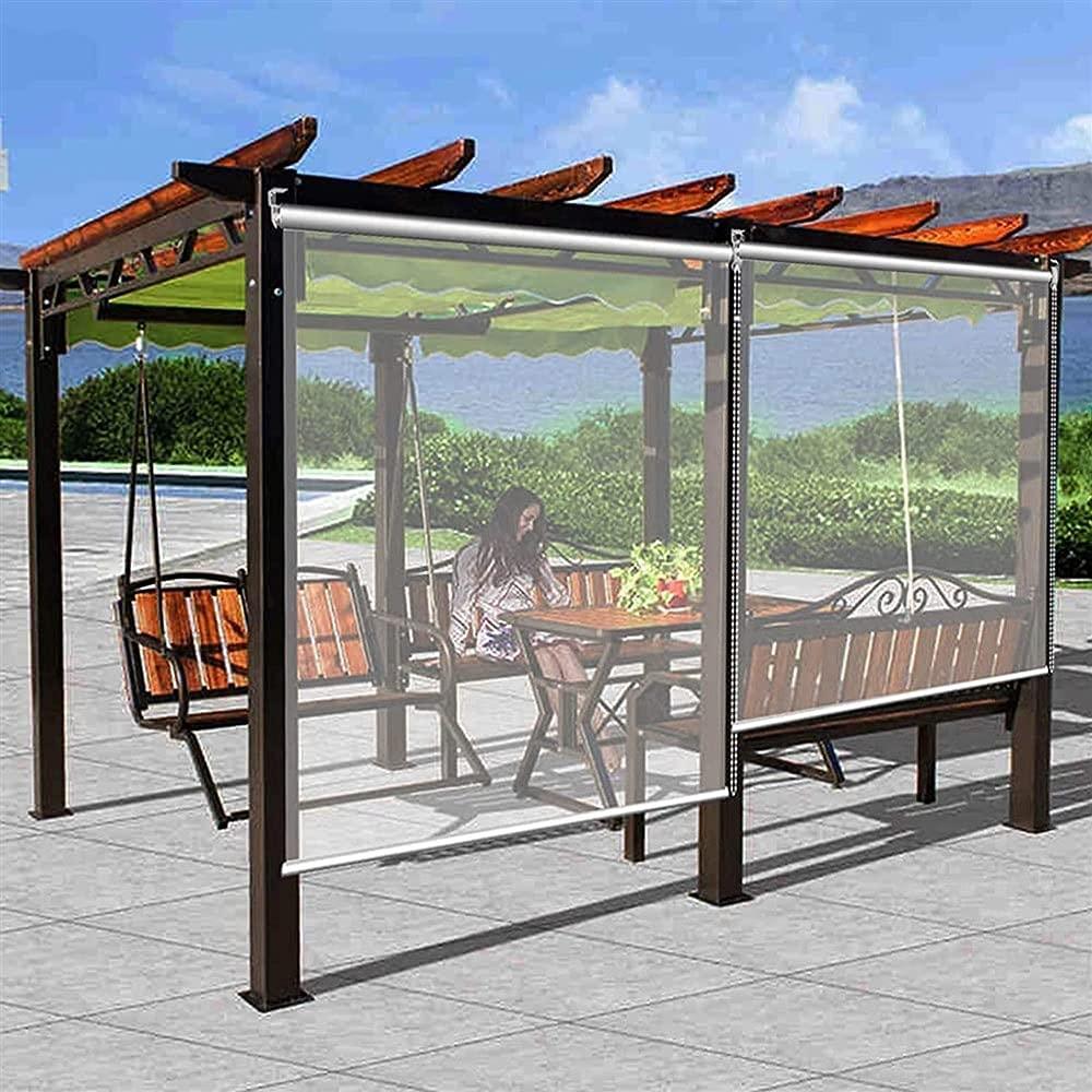 FUFU FUFU Exterior Clear Roller Up Shade with Fittings, 100% Waterproof Clear Roll Blinds for Outdoor Patio Gazebo Balcony Kitchen - 50cm/60cm/80cm/100cm/120cm/140cm/150cm/160cm Wide