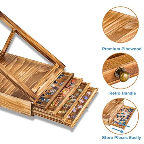 LAVIEVERT Lavievert Jigsaw Puzzle Sorting Trays & Puzzle Bracket Set, Adjustable Puzzle Easel Holder for Puzzle Board, Wooden Puzzle Sorters with Drawer Design for Up to 1500 Pieces - Comes with NO Puzzle Board