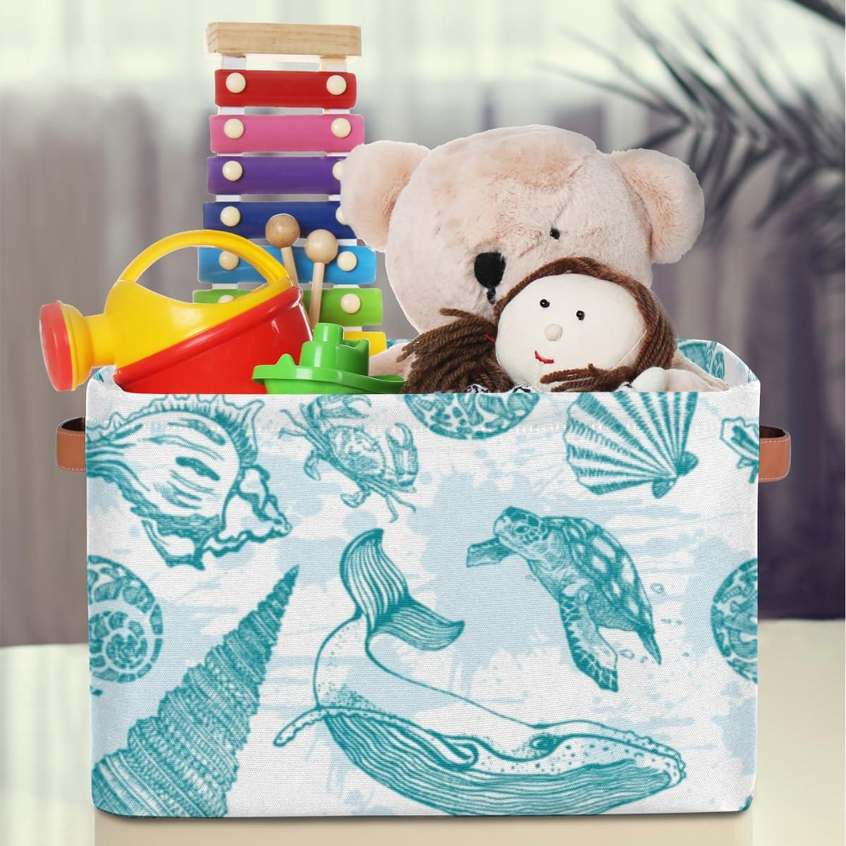 JXDXHCW JXDXHCW Whales Printed Storage Basket Bins with Handles Collapsible Basket Canvas Fabric For Bedroom Home Office
