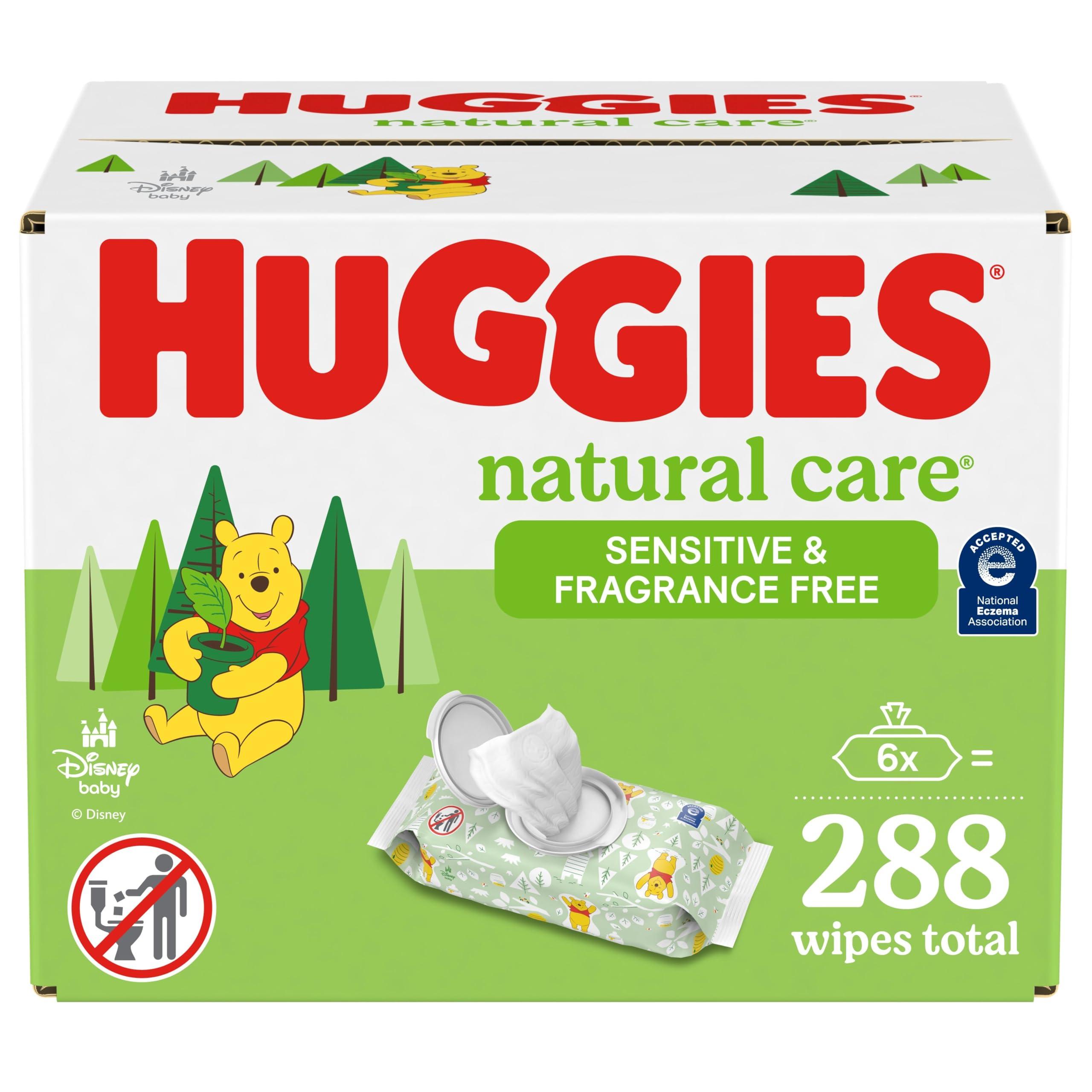 HUGGIES Huggies Natural Care Sensitive Baby Wipes, Unscented, Hypoallergenic, 6 Flip-Top Packs (288 Wipes Total)