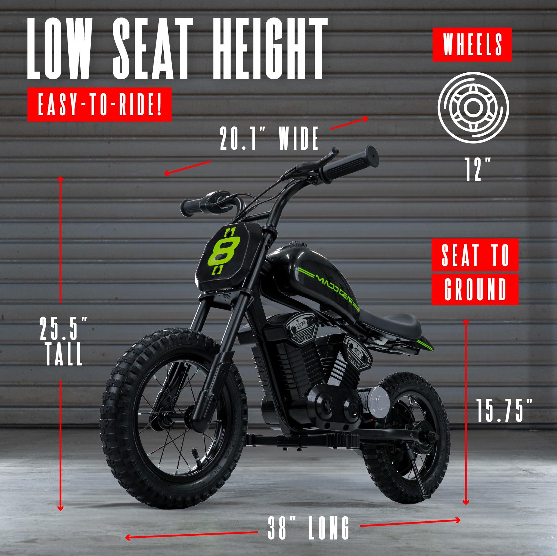 Madd Gear Madd Gear 24-Volt My 1st Mini Electric Dirt Bike for Kids Ages 5-8 - Dual Speed Up to 10 MPH, 12\" Tires, 7.5 Mile Range, 110 lbs Max Capacity - Lightweight, Safe Electric Motorcycle
