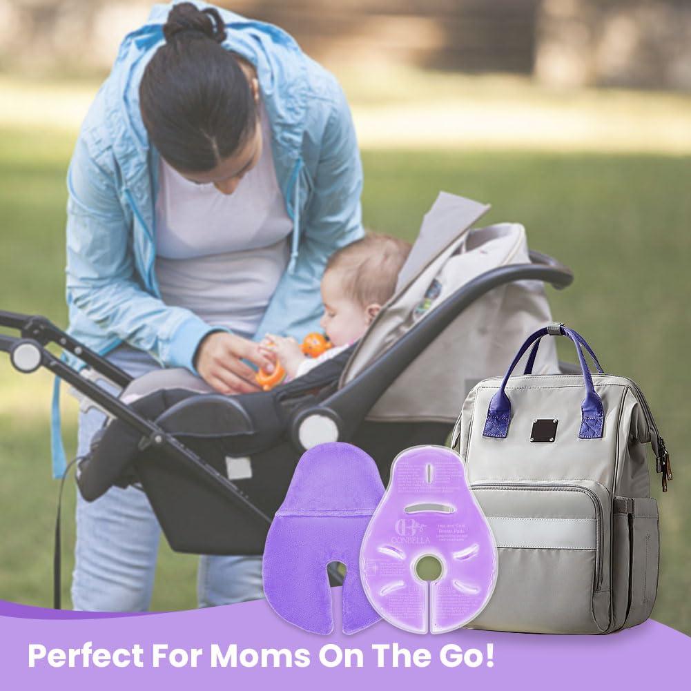 CONBELLA 2 Larger Breast Ice Packs with Soft Covers and 6 Breast Pads for Leaking Milk, Hot and Cold Breast Therapy Packs, Breastfeeding Essentials for Relief of Clogged Ducts, Nipple Pain, Engorgement