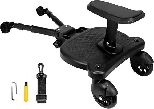 Leefngsun Universal Stroller Board Buggy Board with Detachable Seat, Stroller Glider Board Suitable for Most Brands of Strollers, Stroller Standing Board, Holds Children Up to 55lbs (Black)