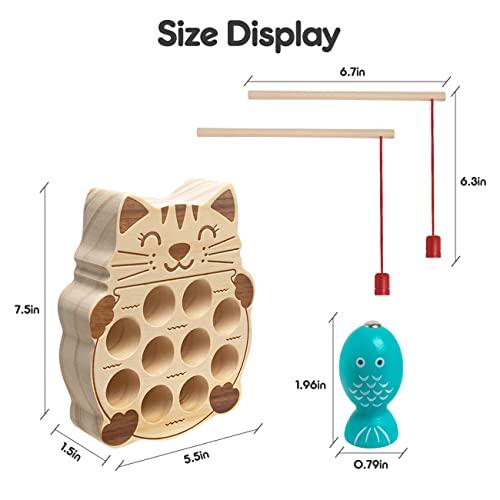 NAODONGLI Magnetic Fishing Game,Wooden Montessori Magnetic Fishing Toys for Toddlers,Preschool Education Learning Hand-Eye Cognition & Fine Motor Skill Birthday Gifts for 3 4 5 Years Old Kids Boys Girls