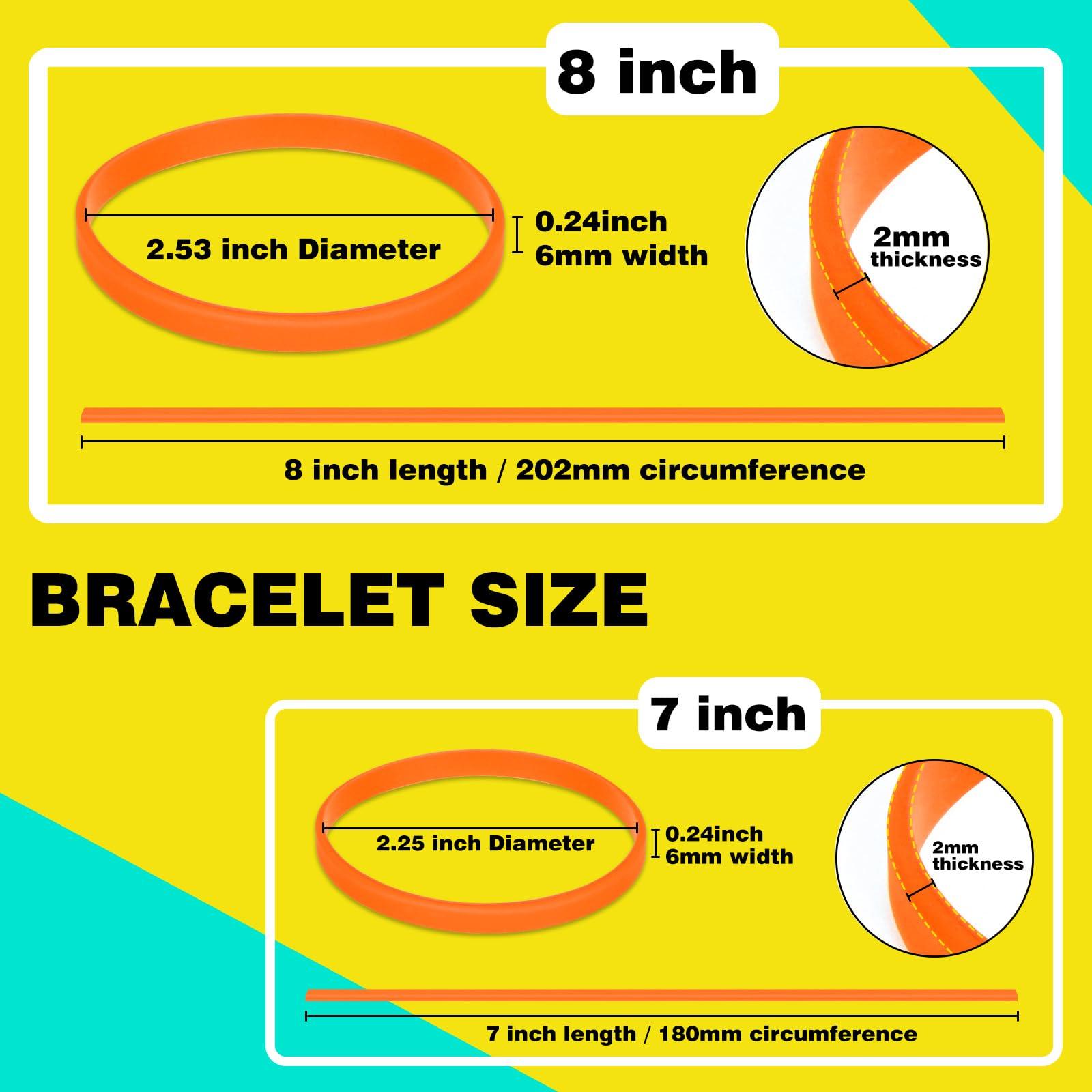 LVNRIDS LVNRIDS 100 PCS Rubber Bracelets Silicone Wristbands 8 inch Length Sports Elastic Wristband Bracelet Bulk Gifts for Men Women Teacher Student Party Orange