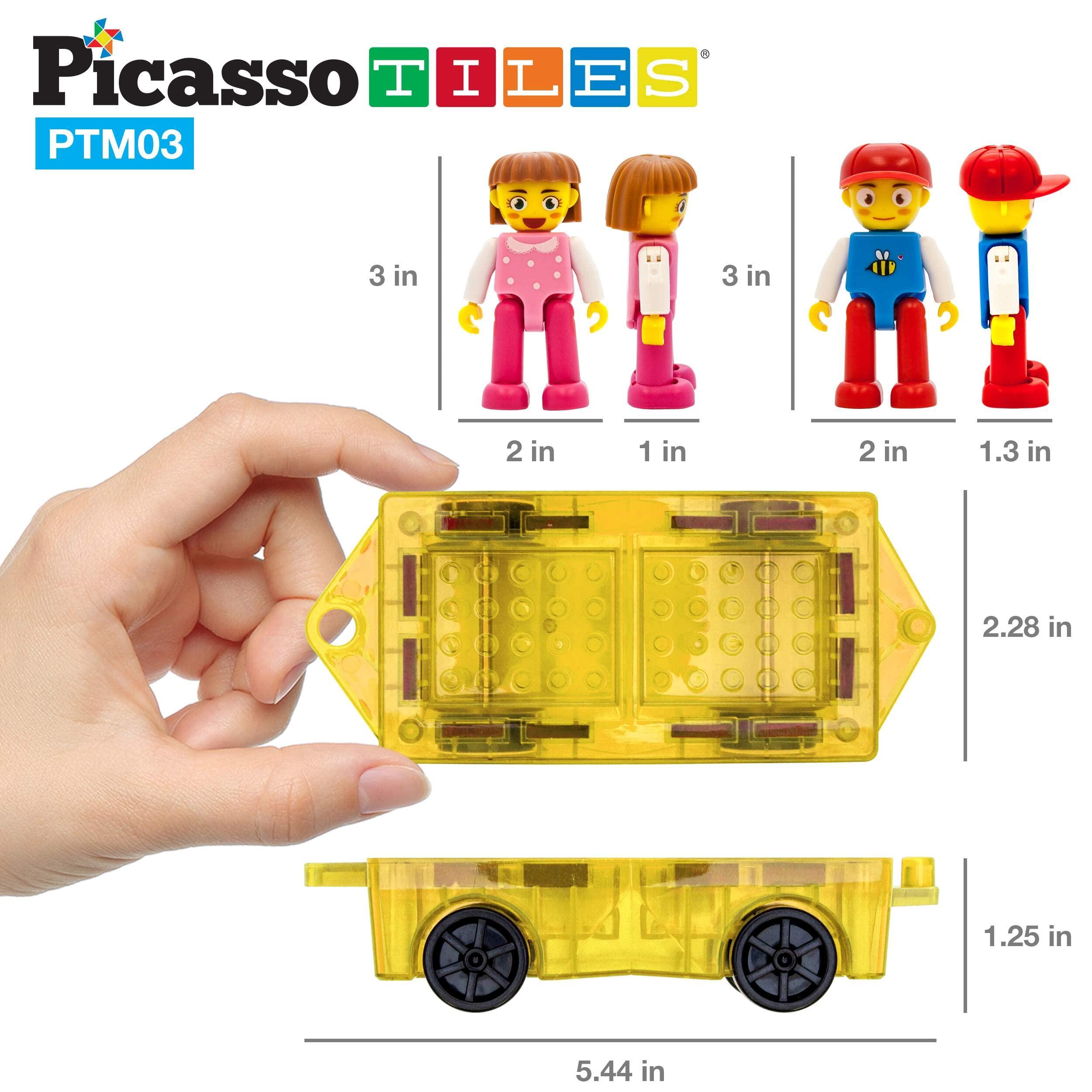 PicassoTiles PicassoTiles Mini Magnetic Tiles Expansion Car Truck and Figures Play Set, Kids Building Magnet Bricks STEM & Learning Toys, Magnetic Add-ons, Car Toys, Toddler Preschool 3 years and up boys and girls