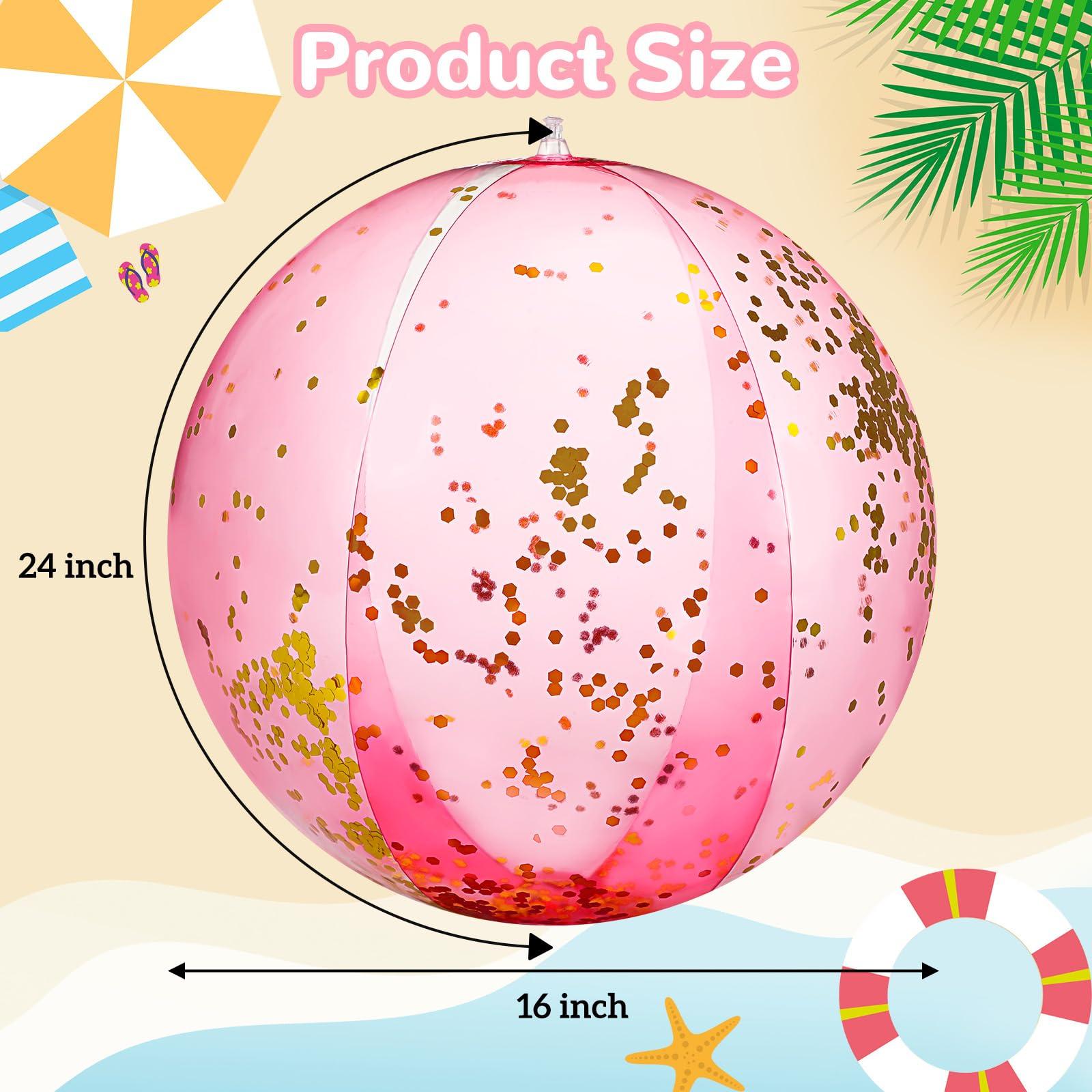Chitidr Chitidr 12 Pcs 16 Inch Inflatable Beach Ball Glitter Bulk Clear Confetti Pool Swimming Bubble Ball Outdoor Summer Pool Party Decor for Adults Swimming Hawaiian Tropical Theme(Pink)