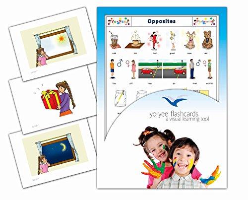 Yo-Yee Flashcards Yo-Yee Flashcards Bundle - 4 Sets of Adjectives and Opposites Flash Cards - Vocabulary Picture Cards for Preschoolers, Toddlers 2-4, Kids and Adults