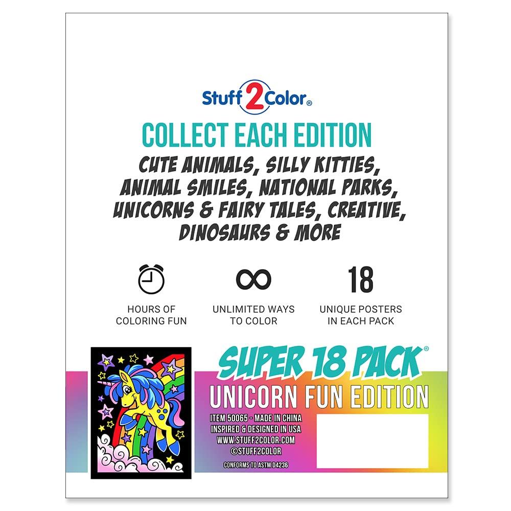 Stuff2Color Super Pack of 18 Fuzzy Velvet Coloring Posters (Unicorn Fun Edition) - Great for Family Time, Arts and Crafts, Travel, Quiet Time, Sharing, Parties [All Ages: Kids, Girls, Adults, Toddlers, Teens]