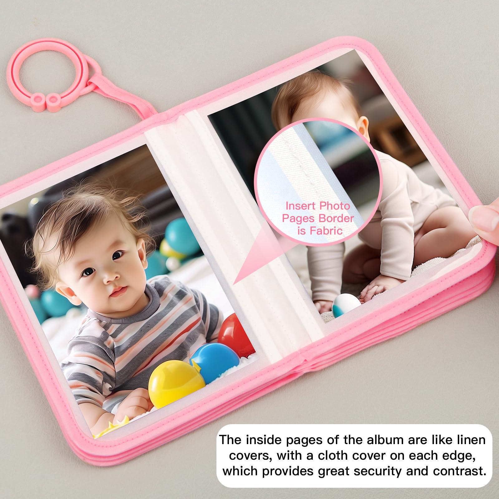Niselity Baby Photo Book Holds 21 4x6 Photos, My First Photo Book for Baby or Toddlers, Love" Baby Photo Album Soft Cloth Family Book, Cute Book Gift for Babies Shower Newborns Family Photos (Pink)
