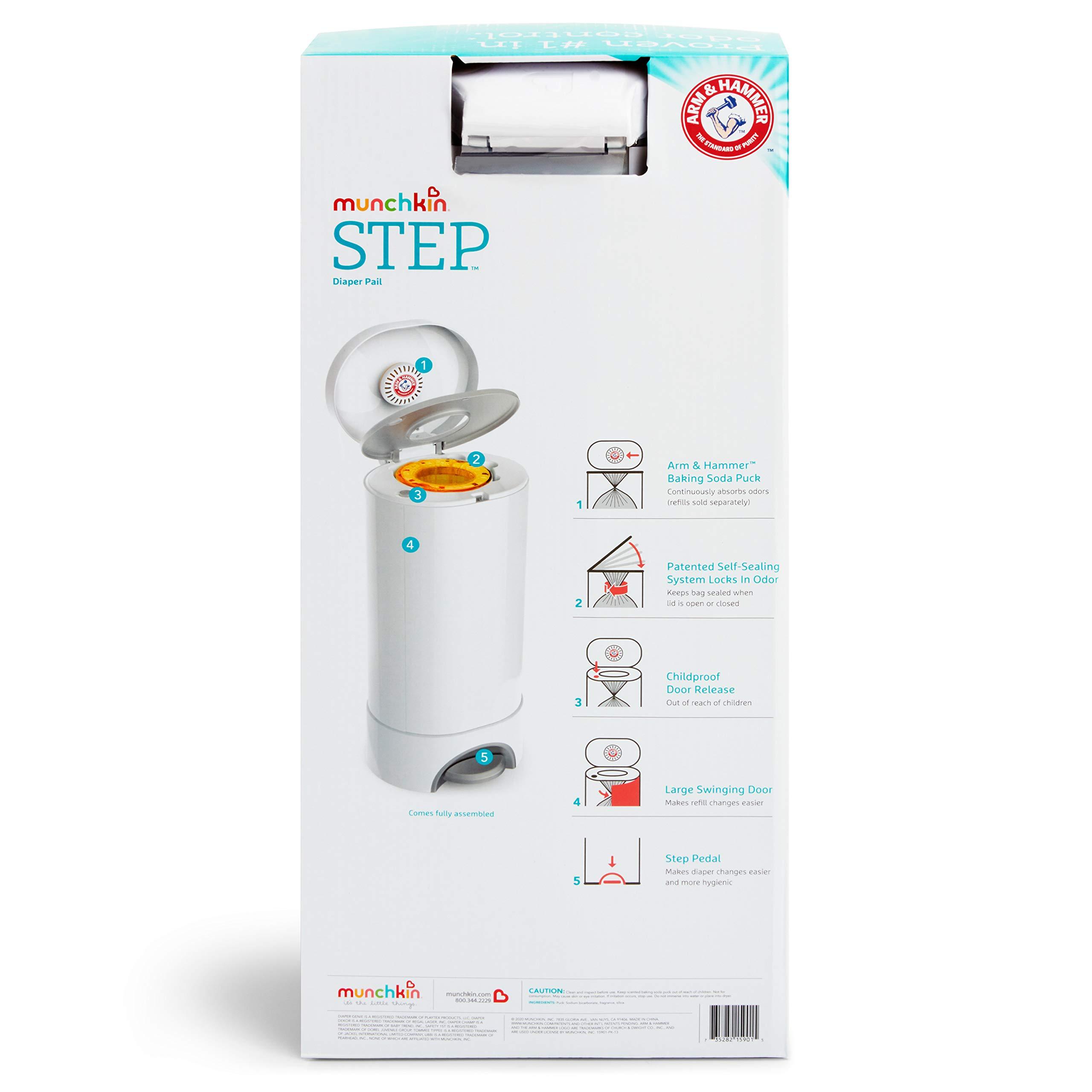 Munchkin Munchkin STEP Diaper Pail Powered by Arm & Hammer, #1 in Odor Control, Award-Winning, Includes 1 Snap, Seal & Toss Bag, 1 Starter Refill Ring, and 1 PUCK Baking Soda Cartridge