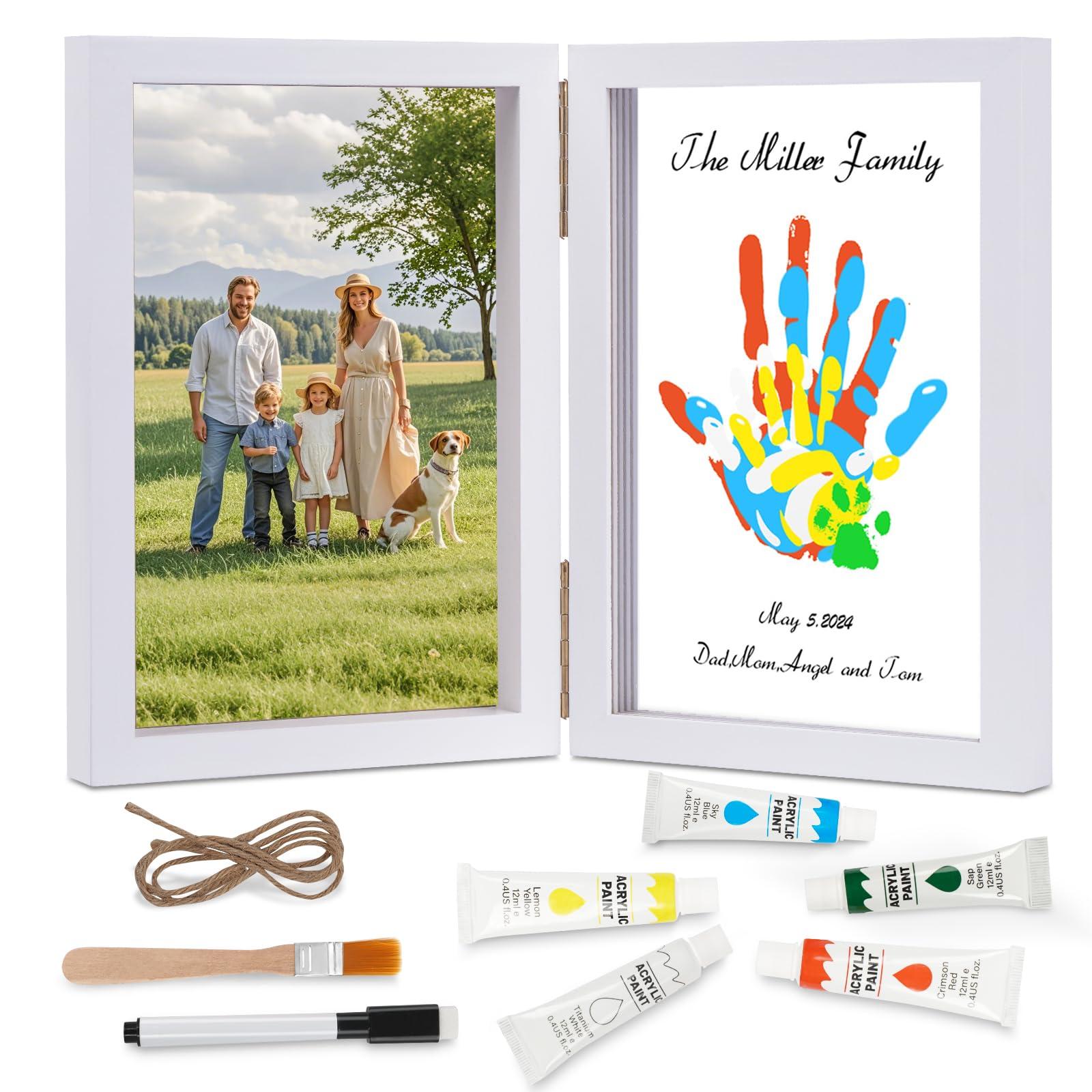 Nabance Family Handprint Kit, DIY Baby Hand and Footprint Handmade Keepsake Wooden Frame, Family Gifts with 5 Non-Toxic Baby-Safe Paint, Ideas Gift for New Parents Couple Friends