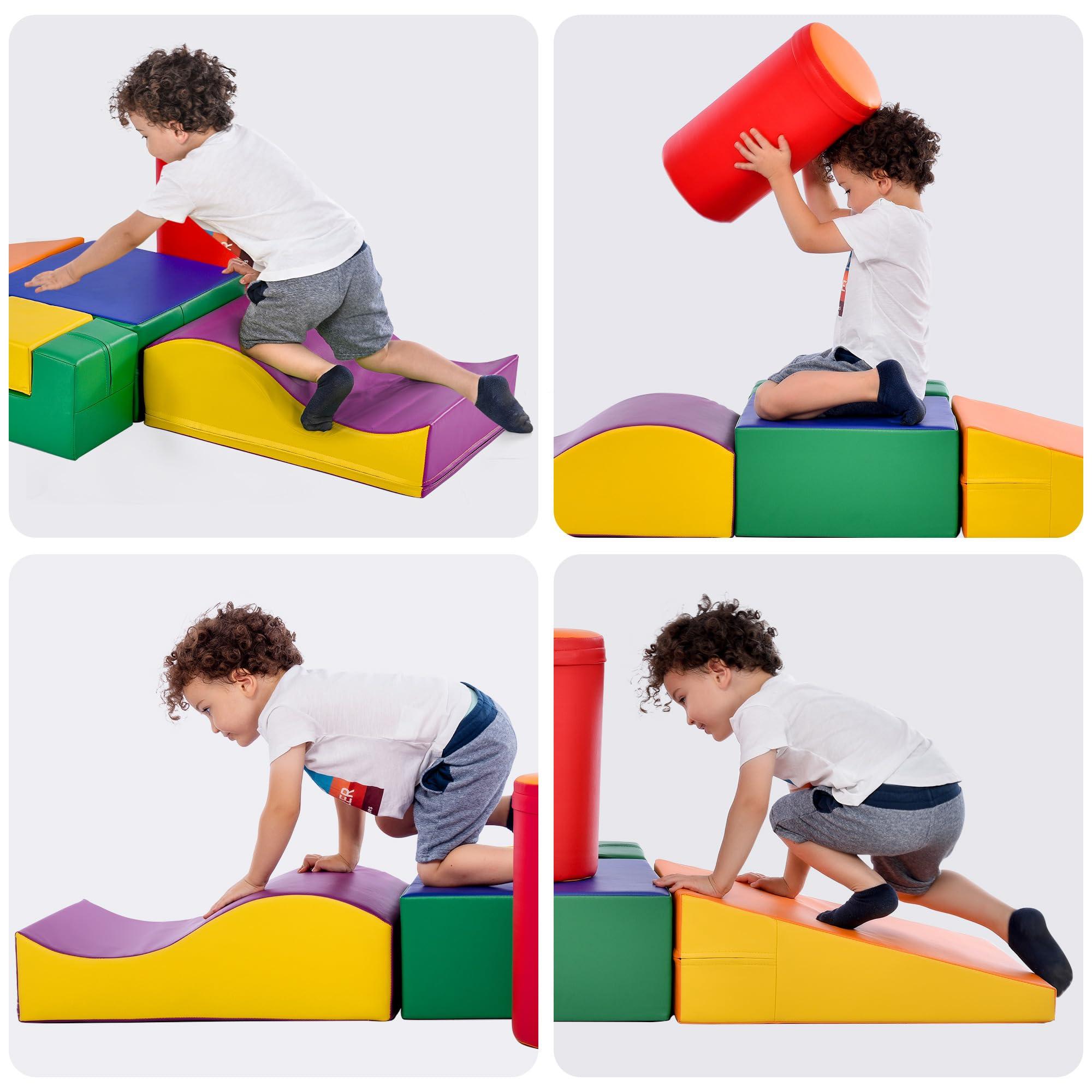 Fulvari Fulvari Soft Climbing Toys for Toddlers, 6 in 1 Colorful Indoor Climb and Crawl Activity Playset,Soft Foam Indoor Active Playset for Stacking Crawling and Sliding at Home