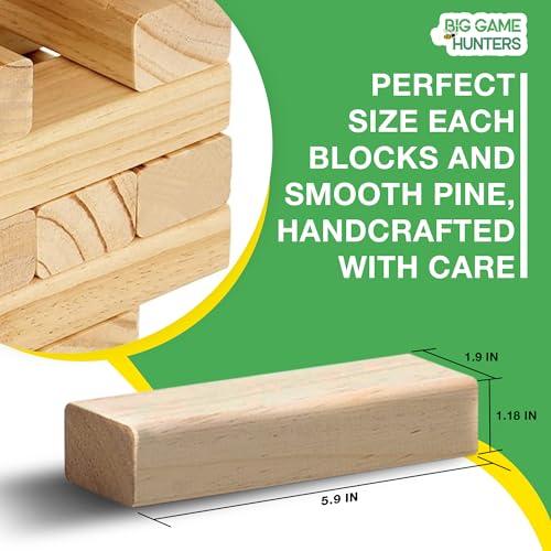 Garden Games Big Game Hunters Giant Tumble Towers, 58 Piece Wooden Block Game, 5 ft. Tall Stacking Backyard Indoor Outdoor Game for Kids Adults Family, Jumbo Splinter Resistant Blocks - Carry Bag Included