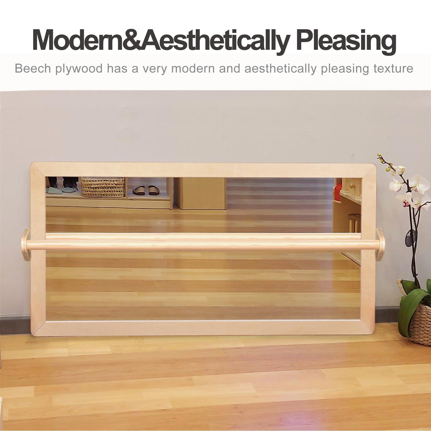 KRAND KRAND 3-Position Montessori Wood Frame Non-Shatter Safety Pull Up Bar Baby Big Mirror Set, Infant Coordination Mirror, Kids Classroom Furniture for Daycare, Homeschool or Preschool