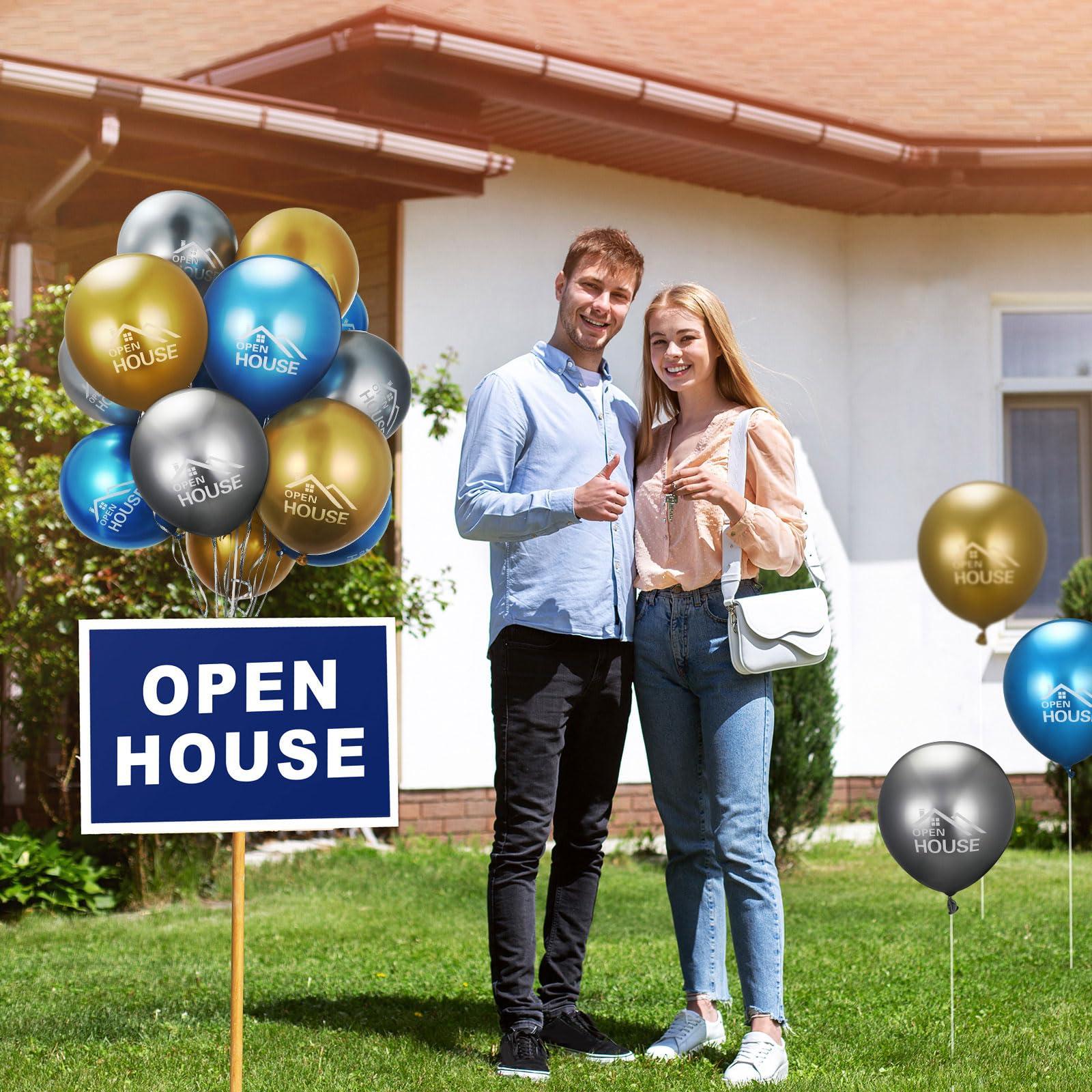 HyDren HyDren 72 Pcs Open House Balloons House for Sale Balloons 15.7 Inches Metallic Balloons for Real Estate Balloons Supplies Signs for Open House Yard Sign House Signs