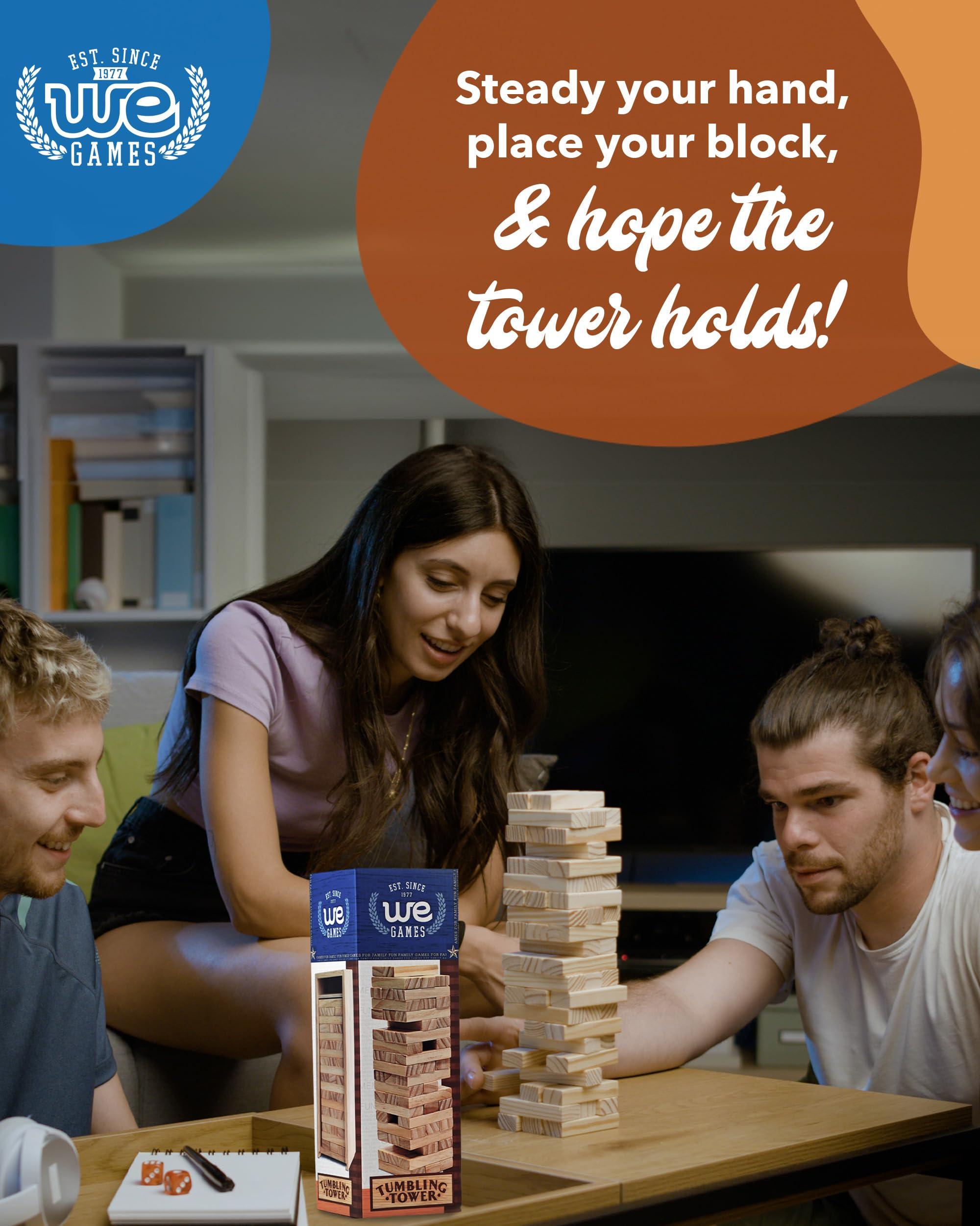 WE Games WE Games Wooden Block Stacking Party Game for Adults, Tumble Tower Wedding Guest Book Alternative, Tabletop Games, Includes Storage Case, 12 inches