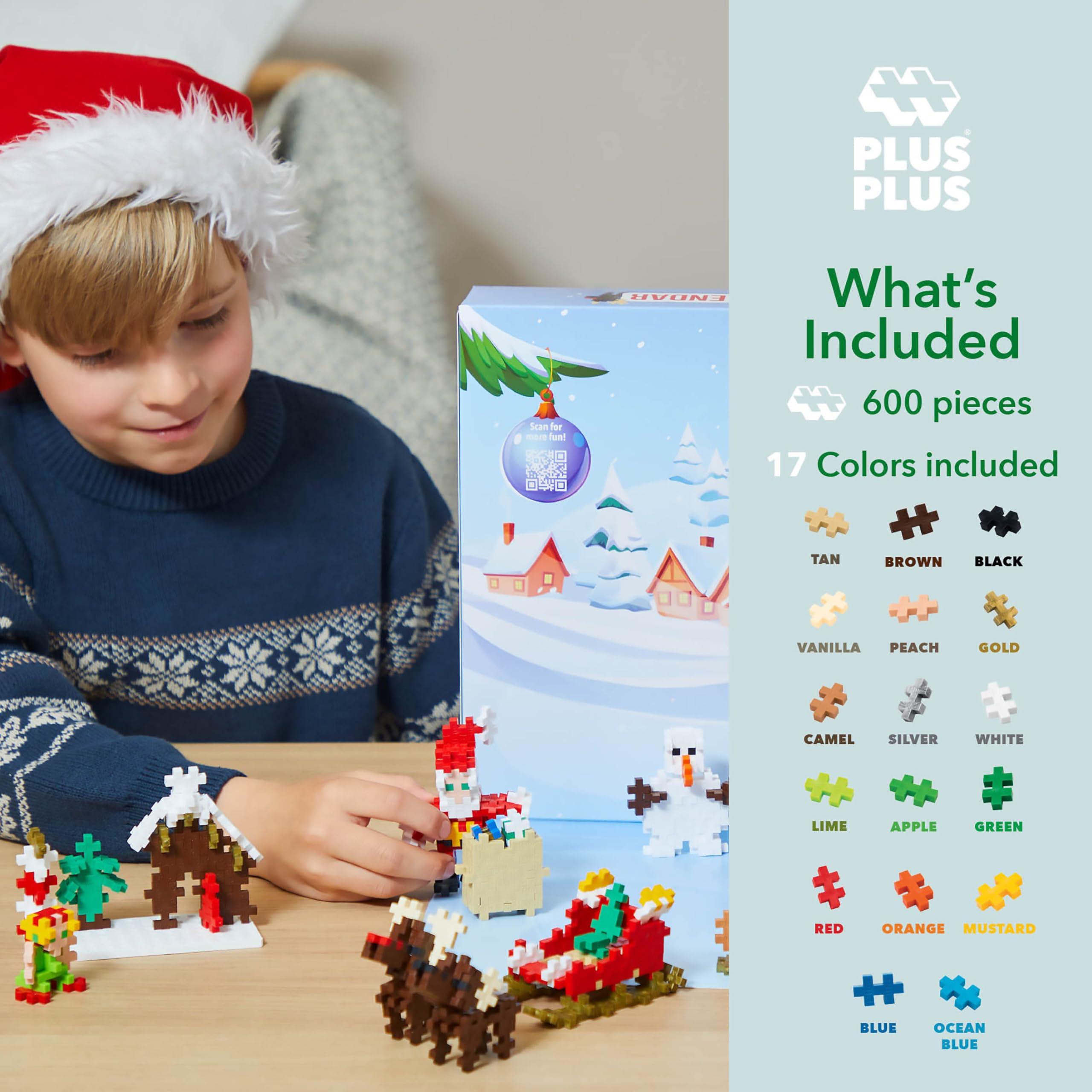 PLUS PLUS Plus Plus Christmas Advent Calendar 2024, 25 Kids Building Block Toys, Mini 3D Puzzle Kits, Fun Holiday Countdown Stem Gifts, 600 Pieces - Santa\'s Visit