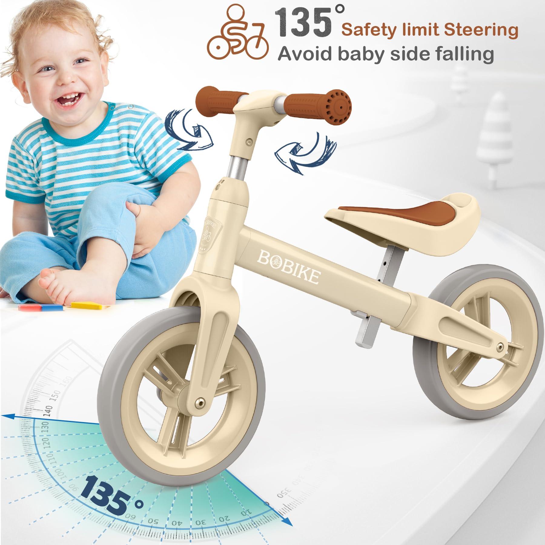 Bobike Bobike Toddler Balance Bike Toys for 1 to 6 Year Old Girls Boys Adjustable Seat and Handlebar No-Pedal Training Bike Best Gifts for Kids (Beige)