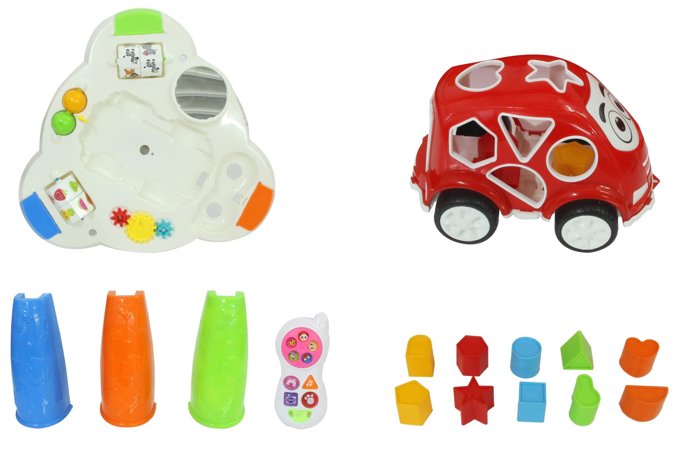 Jamara JAMARA Game Table with Shaped Car and Mobile Phone - Promotes Fine and Gross Motor Skills, Music, LED Light Effects, 10 Shapes in 5 Colours, Mirror, Smooth-Running Plastic Wheels, 13 Pieces