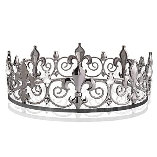 YOVECATHOU YOVECATHOU Royal Full King Crown Metal Crowns And Tiaras For Cosplay Homecoming Prom Party Decorations Wedding Birthday Gifts Men Black White