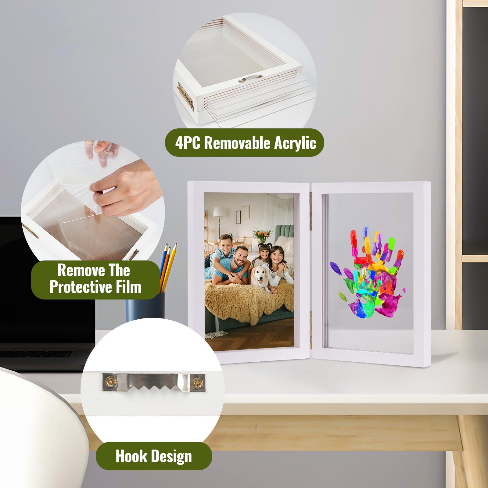 Nabance Family Handprint Kit, DIY Baby Hand and Footprint Handmade Keepsake Wooden Frame, Family Gifts with 5 Non-Toxic Baby-Safe Paint, Ideas Gift for New Parents Couple Friends