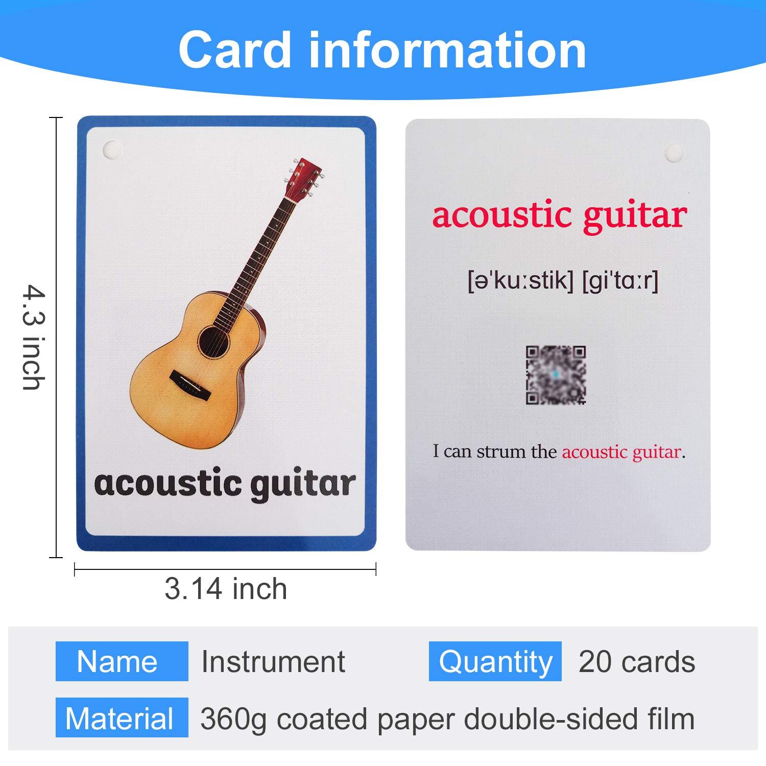 Richardy 20PCS/Set Instrument Kids Gifts English Flash Cards Pocket Card Educational Learning Baby Toys for Children Pre-Kindergarten