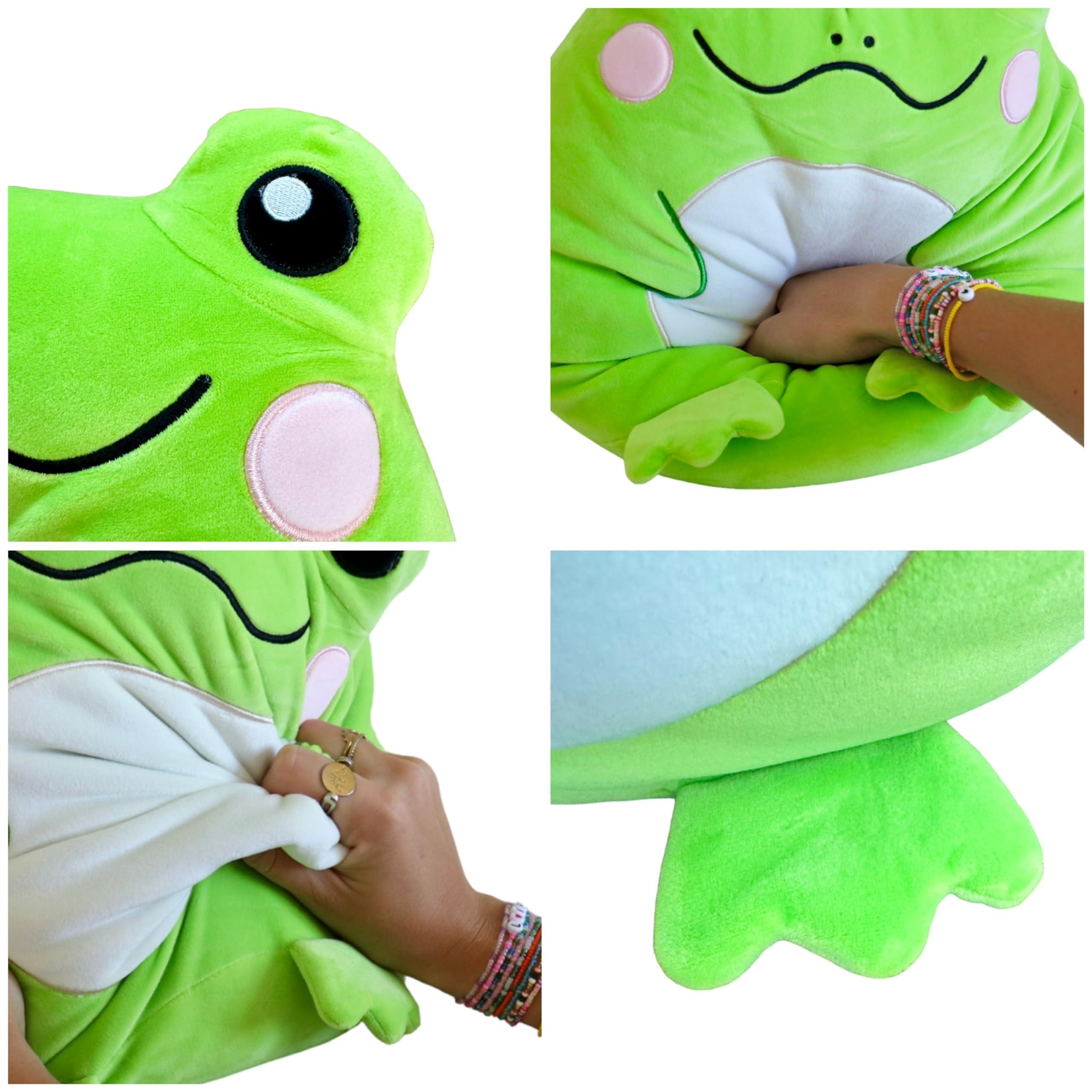 Snuggaboos Snuggaboos Adorable Large 15 Inch Zoe The Frog Squish Plush Pillow - Super Soft Original Cute Plushie Toy: Smiling Stuffed Animal Gift for Kids and Adults