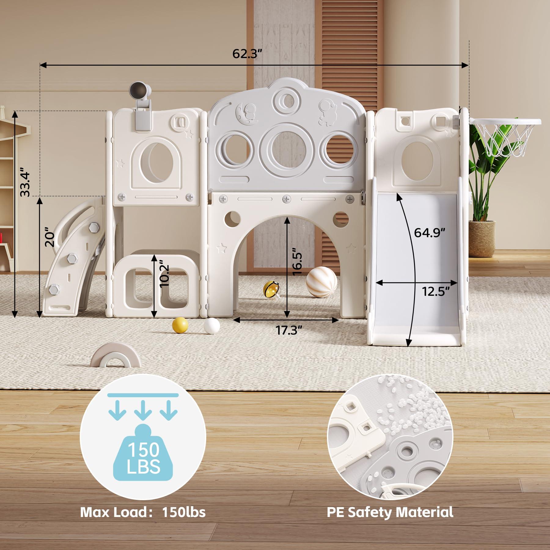 CuFun CuFun Toddler Slide Indoor Slide for Toddlers Age 1-3 Slide for Kids Indoor Slide Baby Slide Plastic Slide Play Slide with Basketball Hoop and Ball