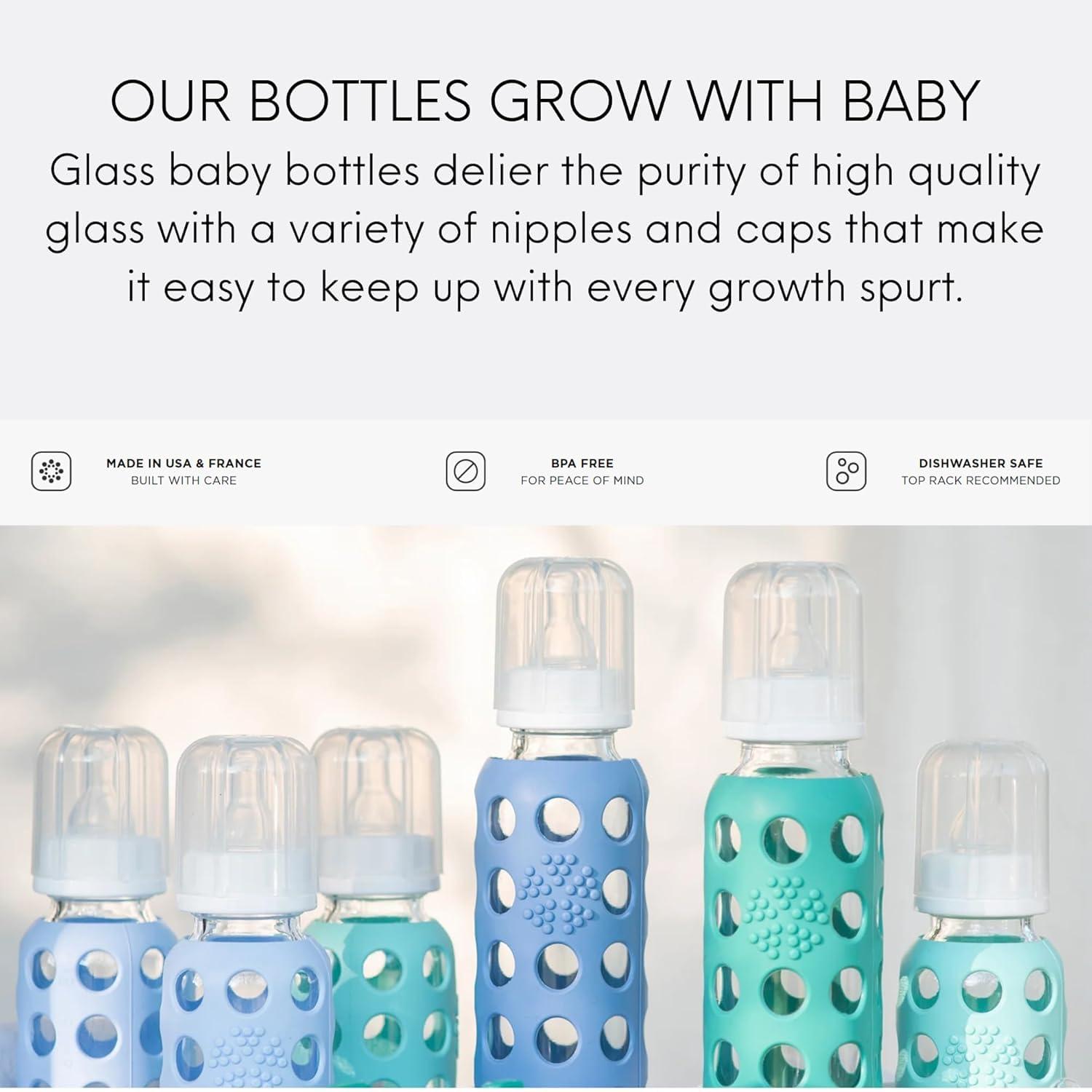 Lifefactory Lifefactory Glass Baby Bottles with Silicone Protection - 2-PACK, 4 Ounce Bottles, Pink & Sky Blue