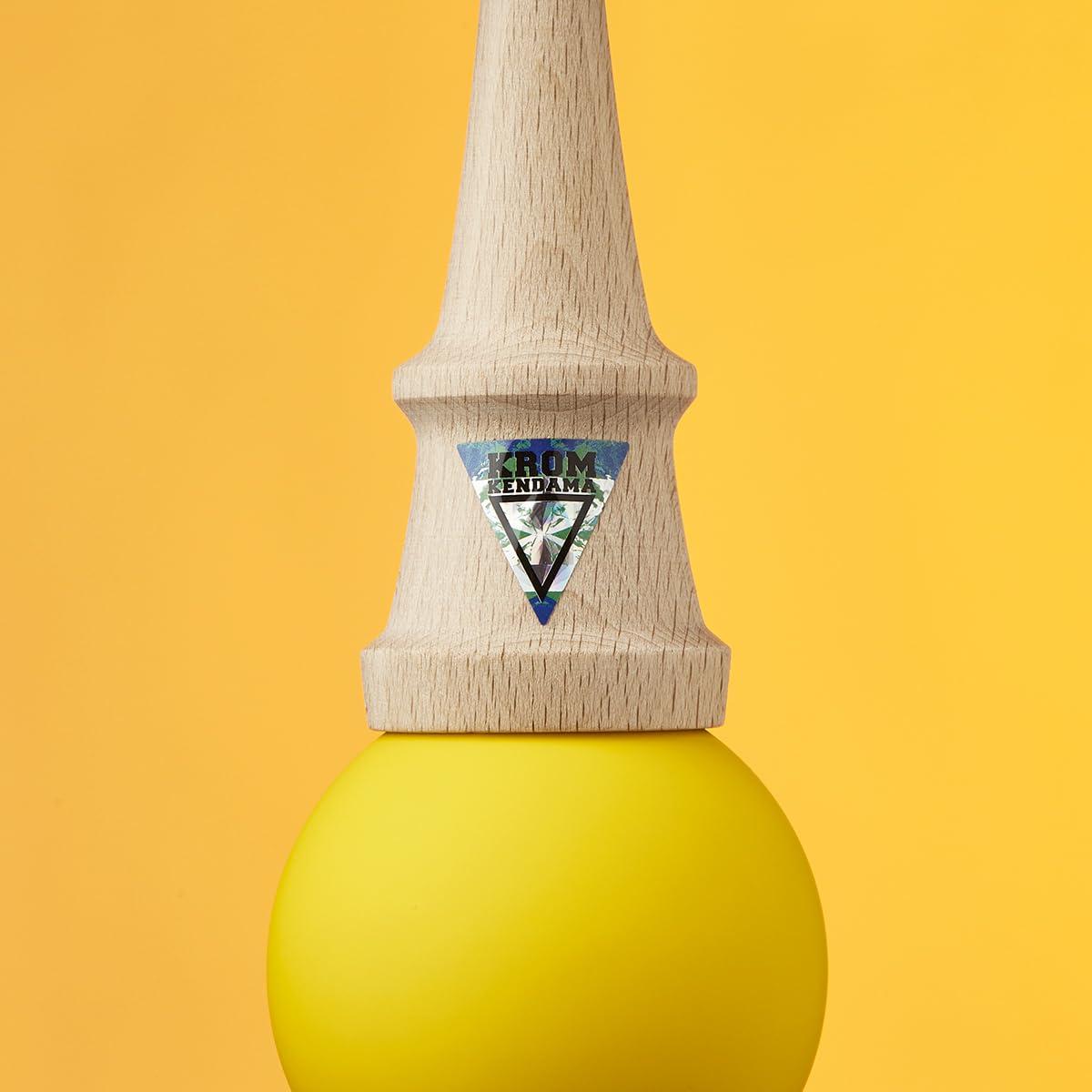 KROM KROM - Kendama Toy POP Yellow - High Wood Quality - Extra Strong - for Beginner and Pro - Gift Pack : Extra String + Stickers