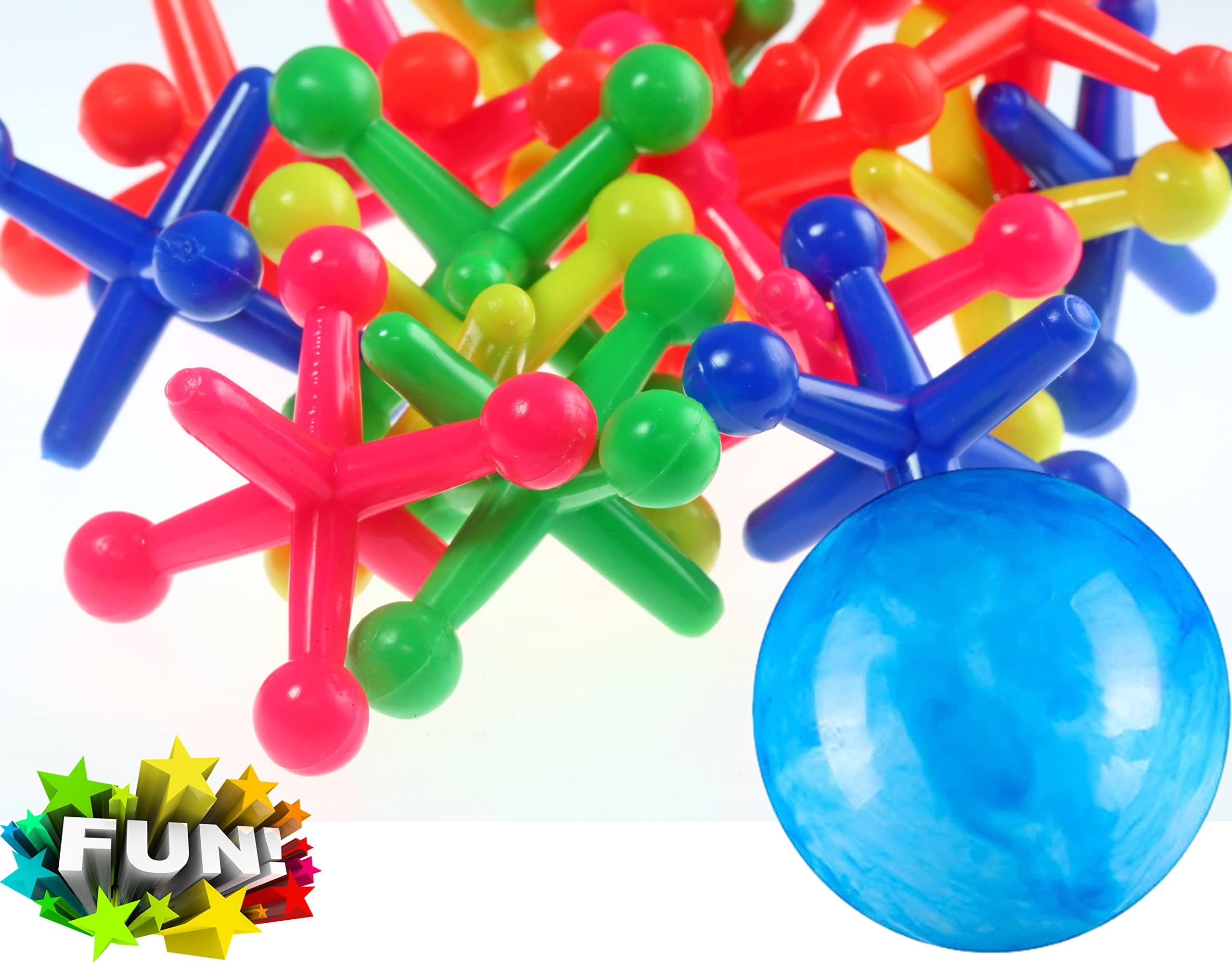 JA-RU JA-RU Jumbo Jax Toy Set w/Rubber Ball (12 Jax Set) Rainbow Neon Color Jacks Game for Kids & Adults. Classic Retro Toys. Bulk Birthday Party Favors Vintage Stocking Stuffers Pinata Filler. 731-12p