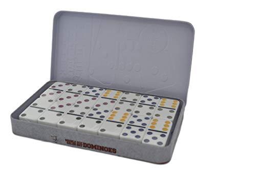 LINAZI Double 6 Color Dot Dominoes Game Set,Domino Set - Premium Classic 28 Pieces in Tin Case,Six Dot Dominoes Match and Educational