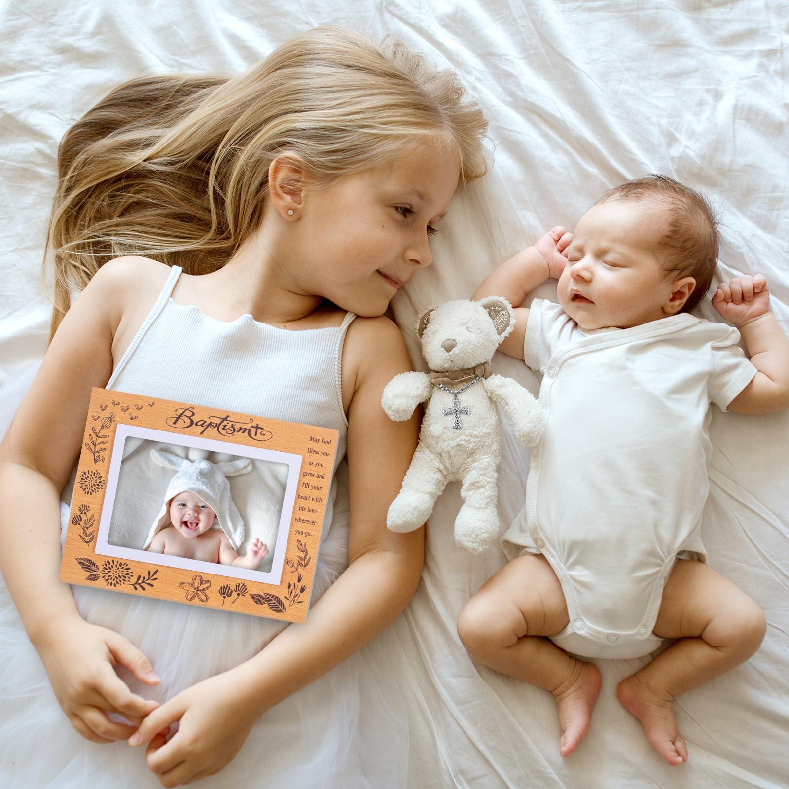 BiKontrun Baby Baptism Picture Frame - Baptism Photo Frame for Boys and Girls,Christening Keepsake Photo Frame,Baby Baptism Gifts with Warm and Caring Blessing of Words"May God Bless You Wherever You Go"
