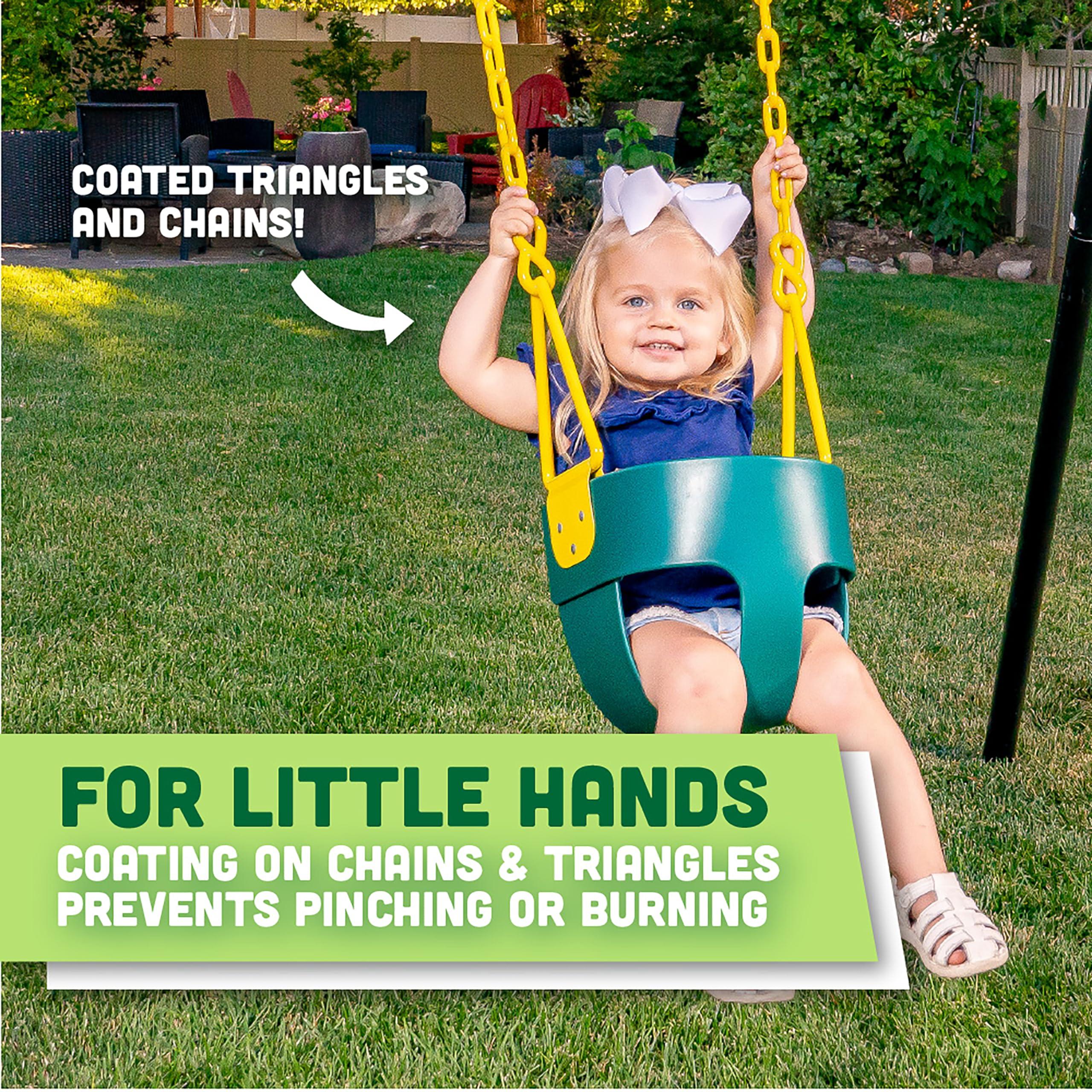 Squirrel Products Deluxe High Back Full Bucket Toddler Swing with Exclusive Chain & Triangle Dip Pinch Protection - Green - Squirrel Products