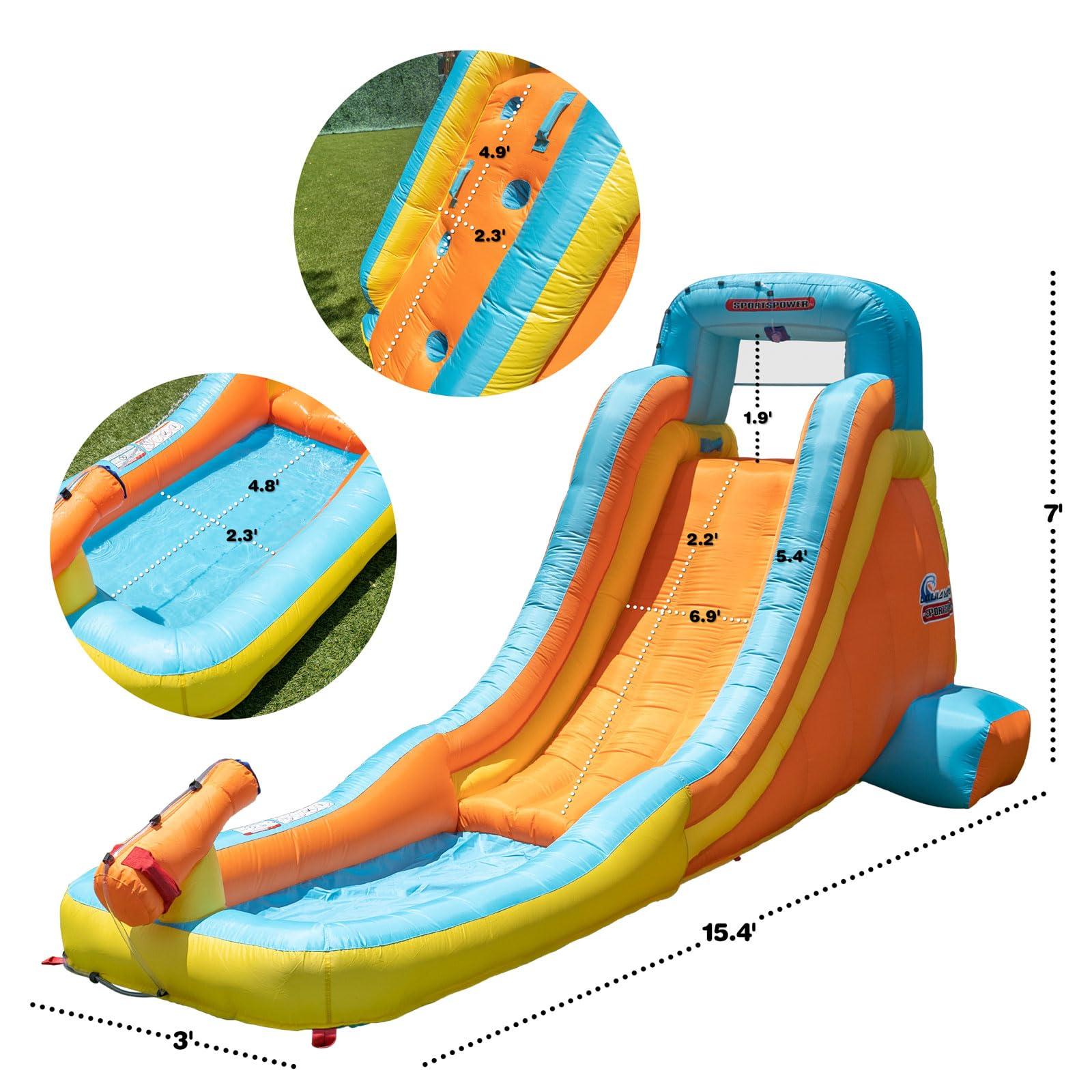 Sportspower Sportspower My First Inflatable Water Slide - Heavy-Duty Outdoor Slide with Water Cannon and Splash Pool with Blower, 186\" L x 80.4\" W x 84\" H