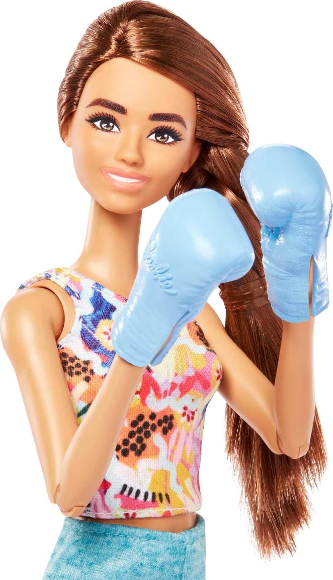 Barbie Barbie Self-Care Doll, Brunette Posable Workout Doll with Puppy and Accessories Including Roller Skates & Tennis Rackets