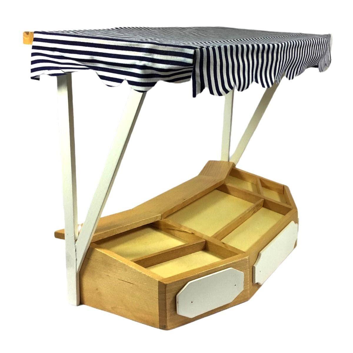 Melody Jane Dolls Houses Dollhouse Market Stall Blue Striped Canopy Farmers Christmas Street Market Kit