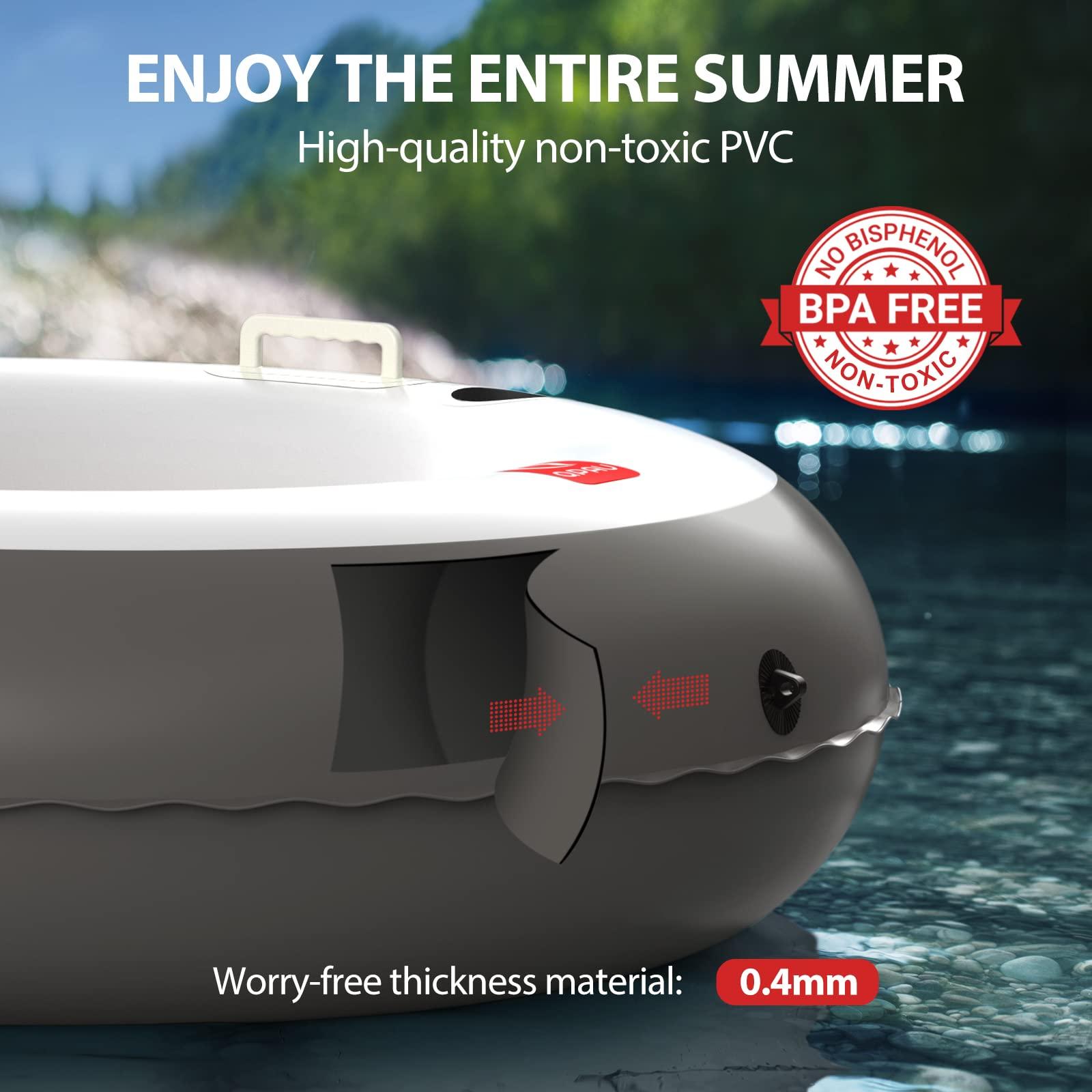 QPAU QPAU Inflatable Tube, 0.4 mm Thickened Puncture-Resistant Heavy Duty Float, River Raft with Ergonomic Backrest, Mesh Bottom & 2 Cup Holders for Family Friends Lake Float