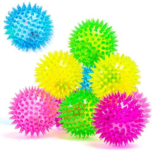 Stages Sensory Builder Light Up LED Spiky Squeaking Bouncy Ball, Blinking Sensory Toy, Set of 10 - Mixed Colors
