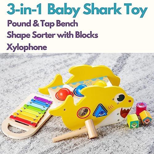 Pidoko Kids Pidoko Kids Baby Shark Toys for 1 Year Old - Montessori Learning, Hammering & Pounding Toy - Birthday Gifts for Toddlers Boys & Girls - Xylophone & Shape Sorter Blocks