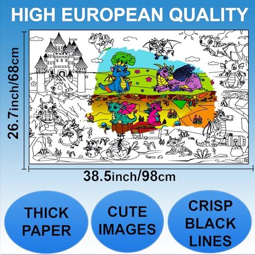 ALEX Art ALEX Art, Large Coloring Poster - Dragon Big Giant Coloring Sheets - Family Jumbo Wall Coloring Pages - Super Huge Coloring Posters for Kids - Children Table Floor Poster Size 38.5”x26.7”