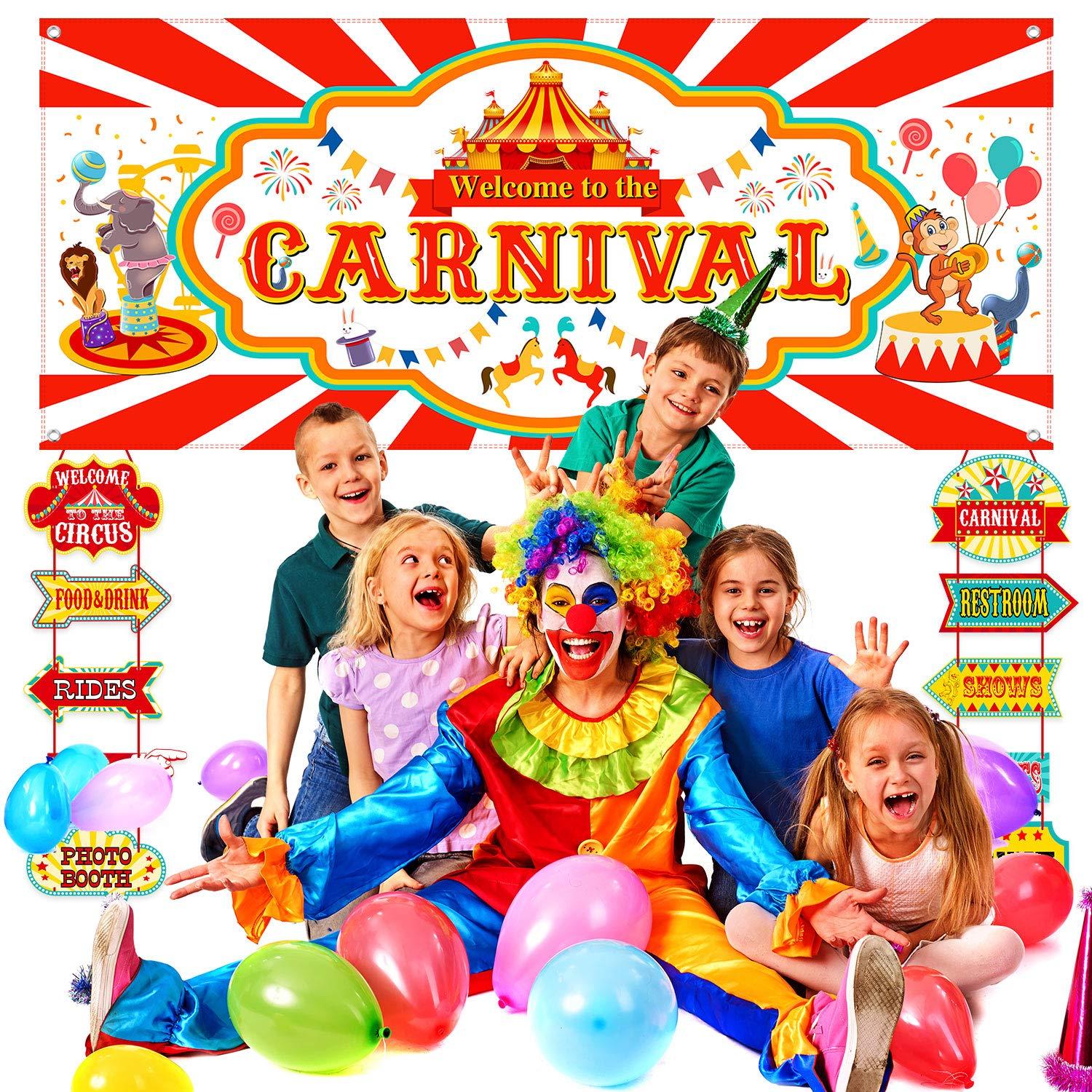 Blulu 46 Pieces Circus Carnival Party Decoration Set Circus Theme Carnival Banner Carnival Cutouts and Circus Color Balloons Circus Carnival Party Suppliers and Favors