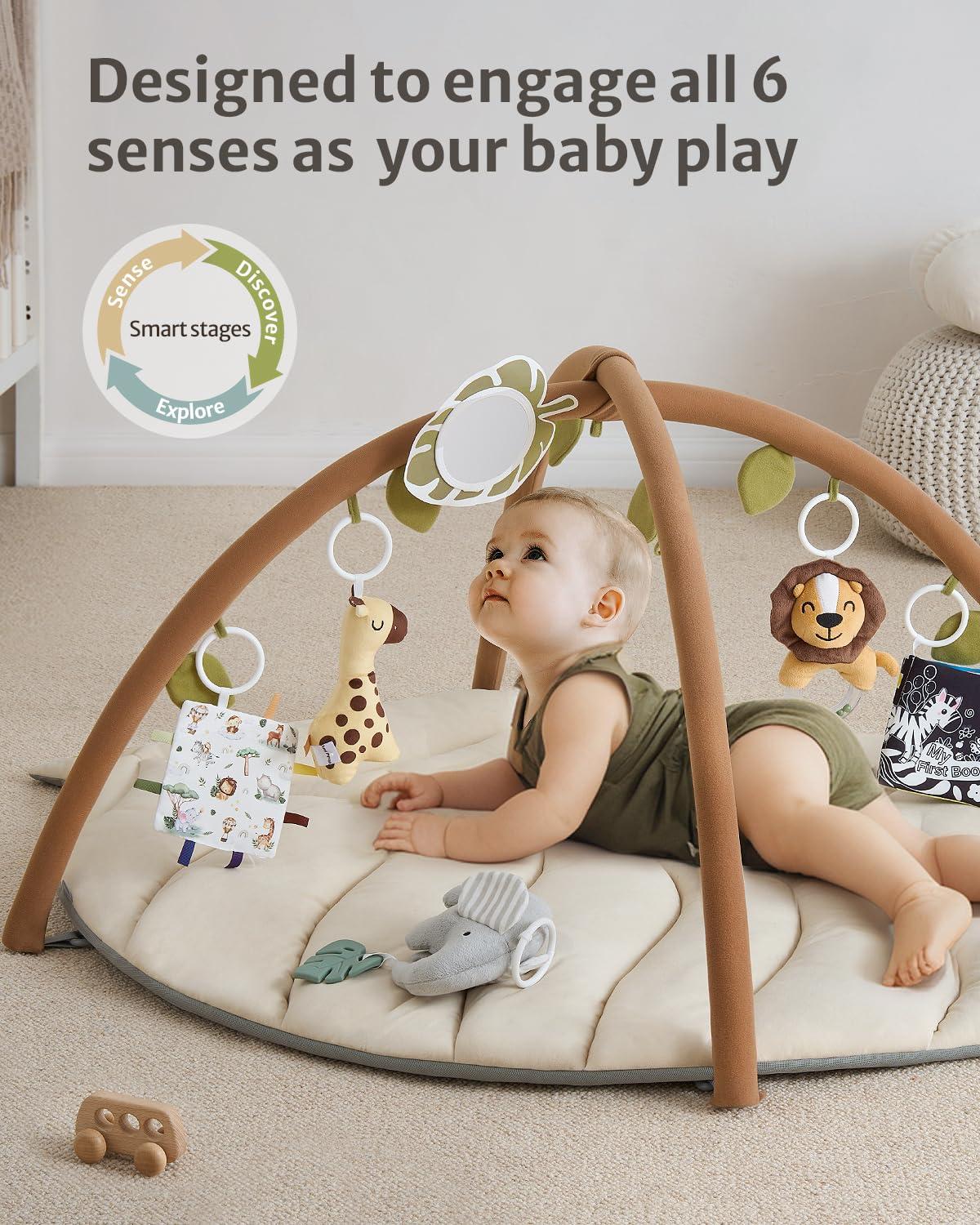 Blissful Diary Blissful Diary Baby Play Gym & Activity Mat, Leaf Shaped Baby Tummy Time Play Mat with 6 Detachable Toys, Promotes Motor Skills & Sensory Development, Newborn Baby Essentials Gift, Oatmeal Beige