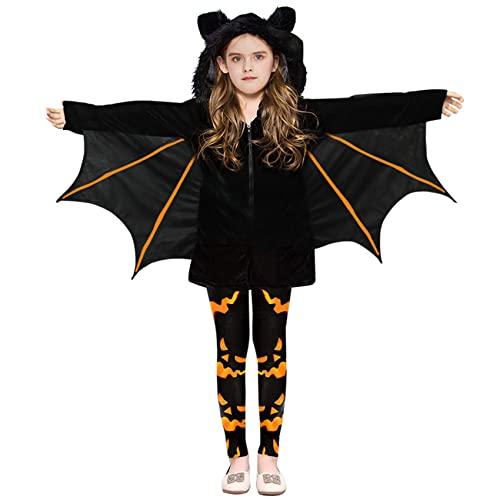 Ryshman Ryshman Kids Halloween Costume Bat Pumpkin Skeleton Cloak Hooded Holiday Party Stage Performnace Tights Masquerade Dress Up Costumes (Pumpkin, 110)