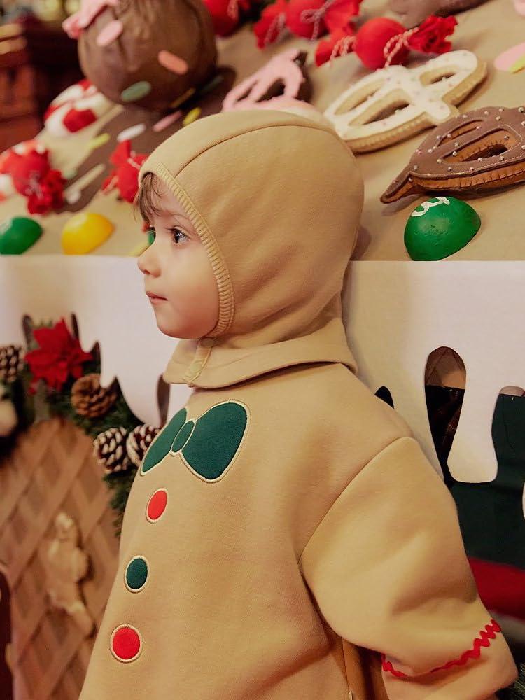 Ayalinggo Ayalinggo Baby Gingerbread Man Costume Newborn Infant Christmas Outfit Toddler Kids Ginger Bread Outfit Romper Jumpsuit Hat (Beige, 12-18 Months)